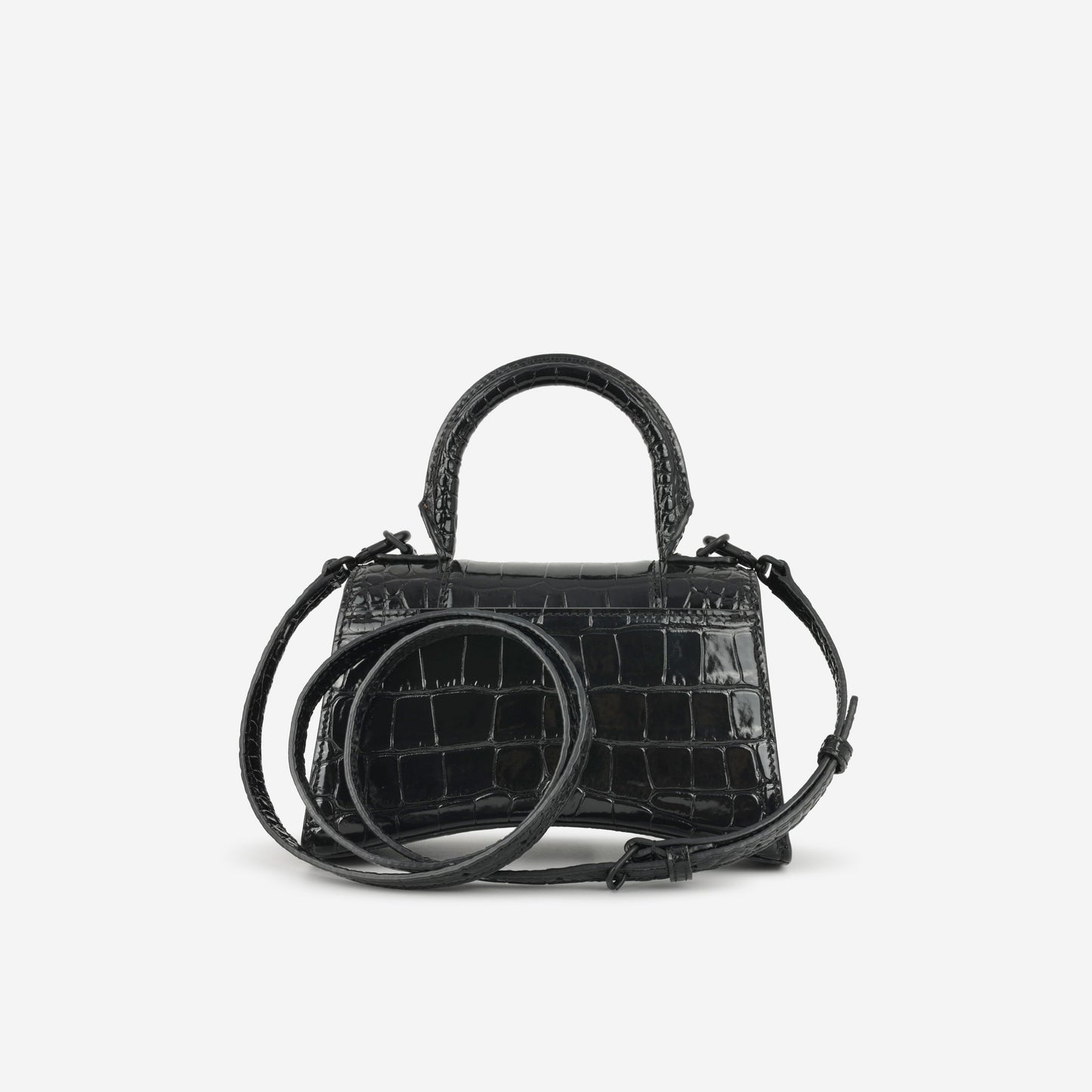 Balenciaga XS Hourglass - Black Croc Embossed Calfskin | Black Hardware