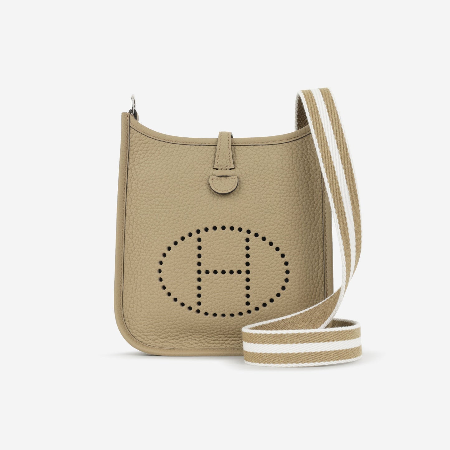 Hermès Mini Evelyne 16 - Beige Marfa Clemence / Gris Pale & Beige Marfa Strap | Palladium Hardware
