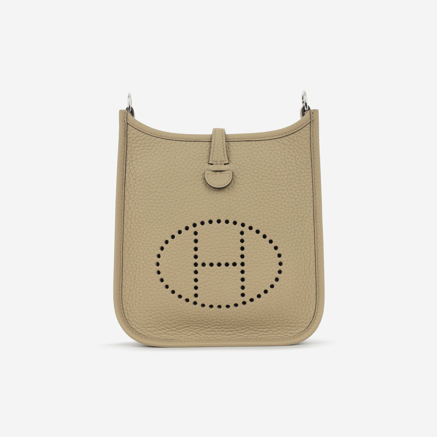 Hermès Mini Evelyne 16 - Beige Marfa Clemence / Gris Pale & Beige Marfa Strap | Palladium Hardware