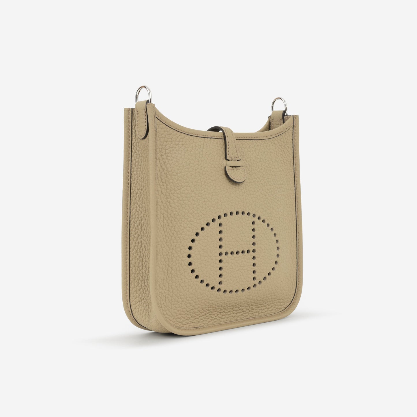 Hermès Mini Evelyne 16 - Beige Marfa Clemence / Gris Pale & Beige Marfa Strap | Palladium Hardware