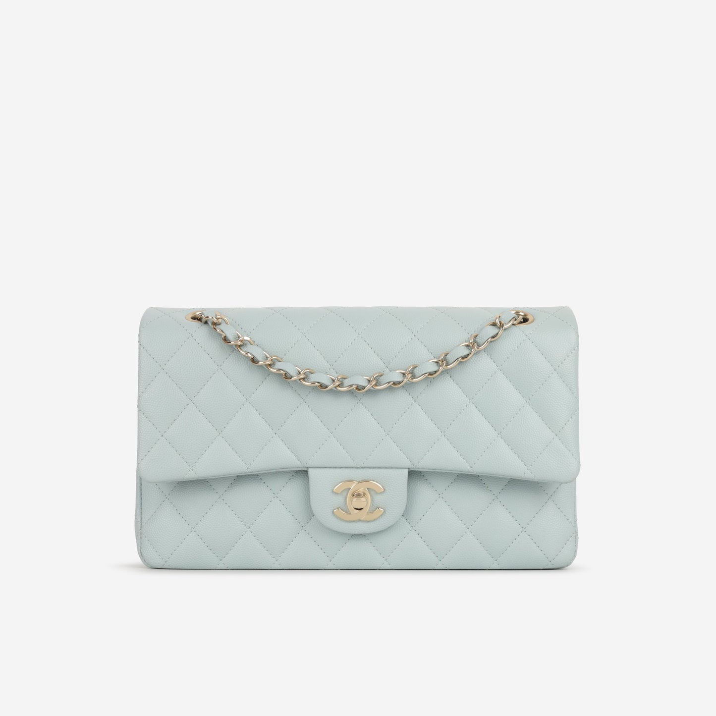 Chanel Medium Classic Flap - Light Blue Caviar | Champagne Gold Hardware