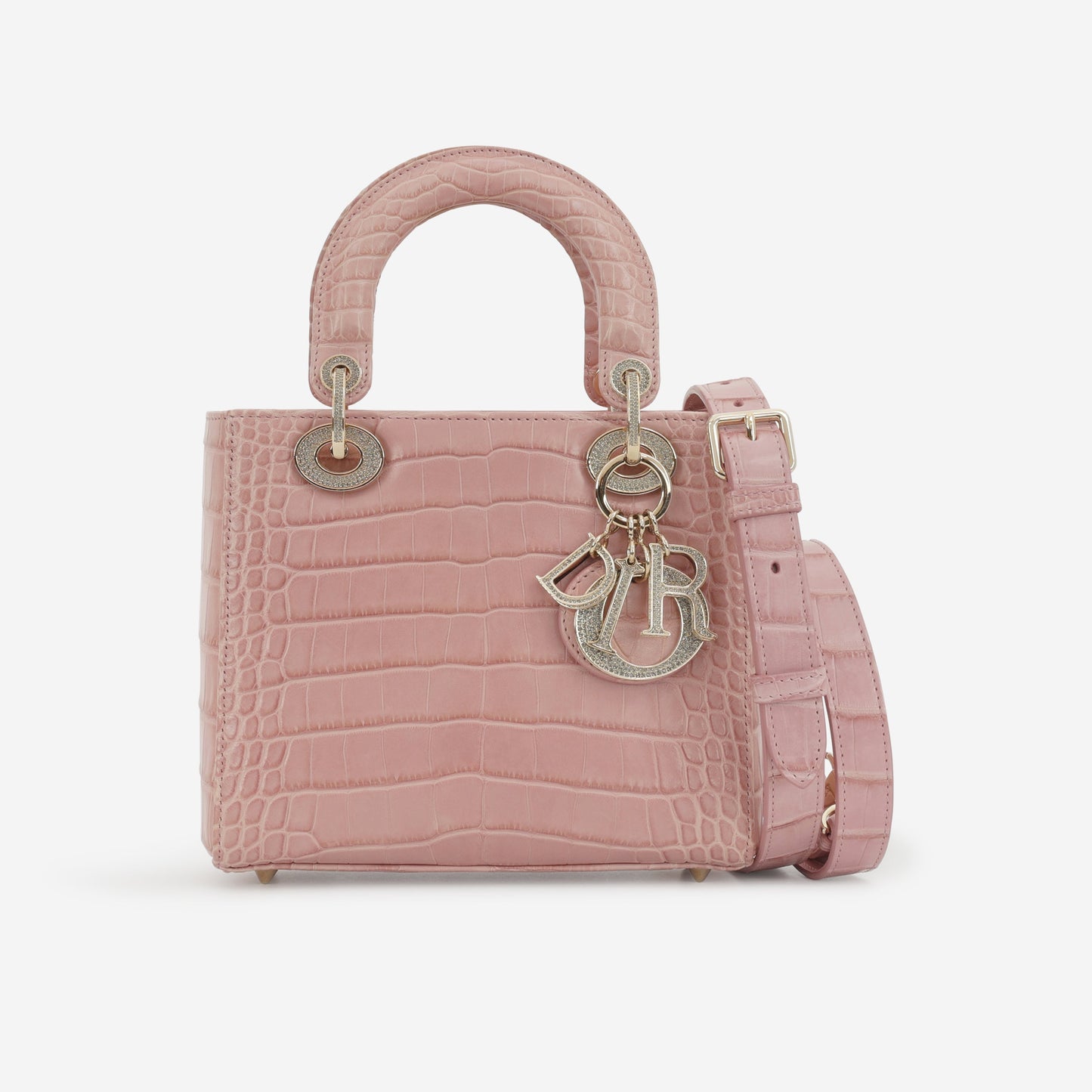 Dior Small Lady Dior - Blush Alligator With Strass | Champagne Gold Hardware