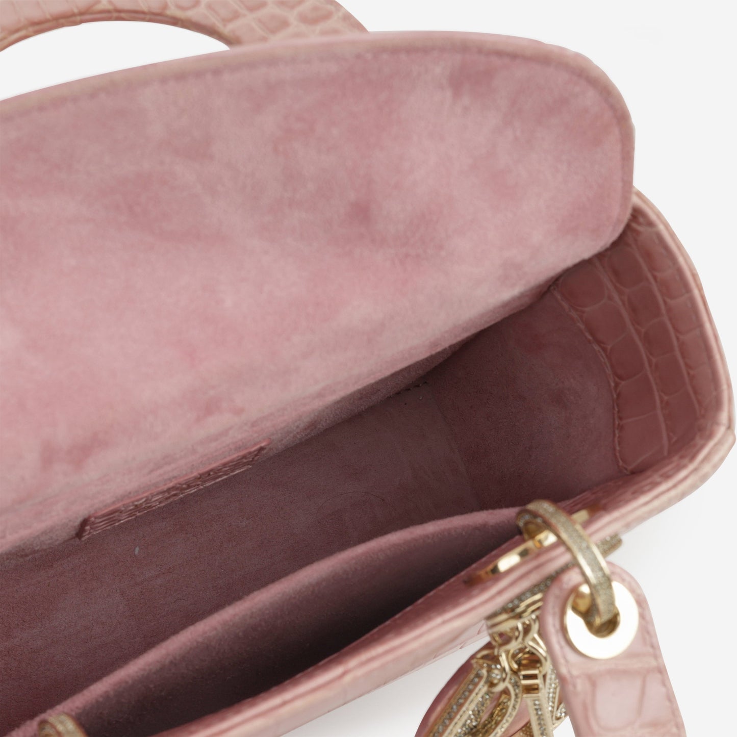 Dior Small Lady Dior - Blush Alligator With Strass | Champagne Gold Hardware