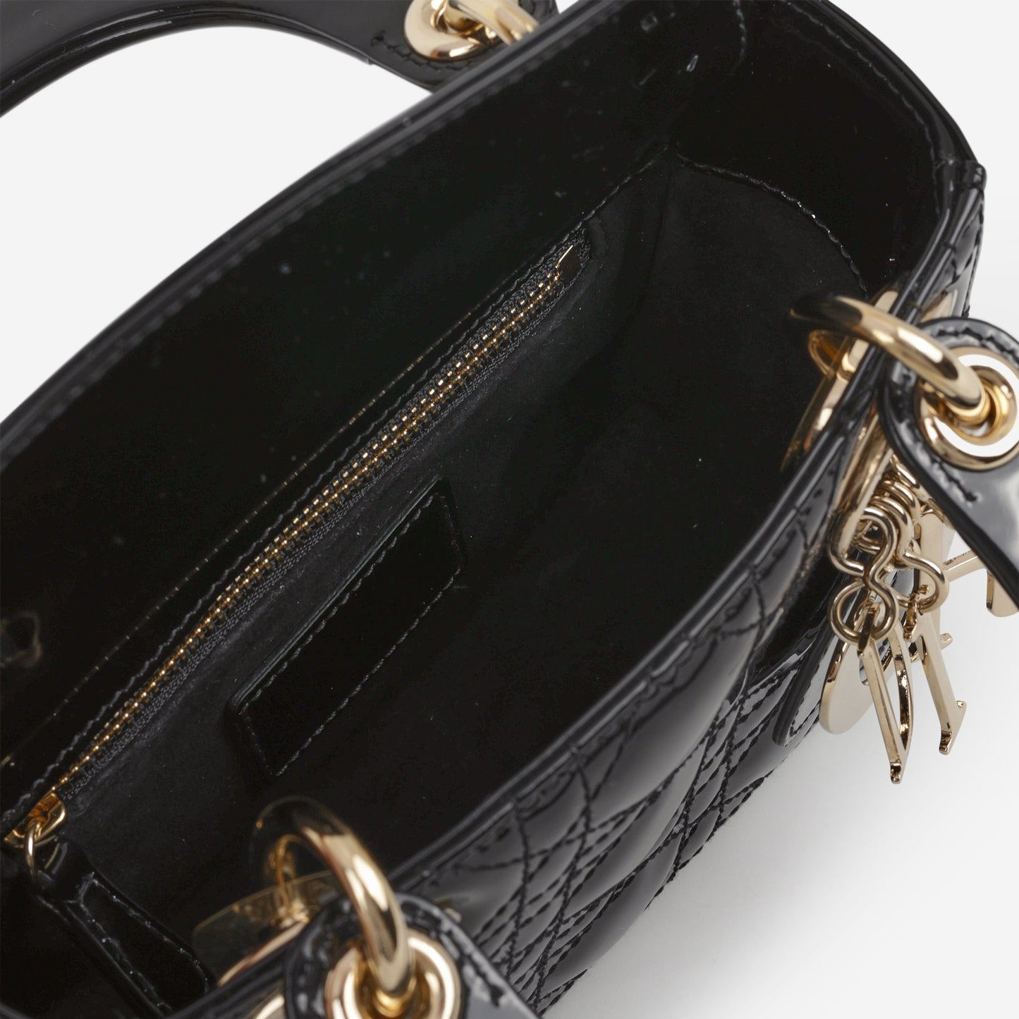 Dior Mini Lady Dior - Black Patent | Champagne Gold Hardware