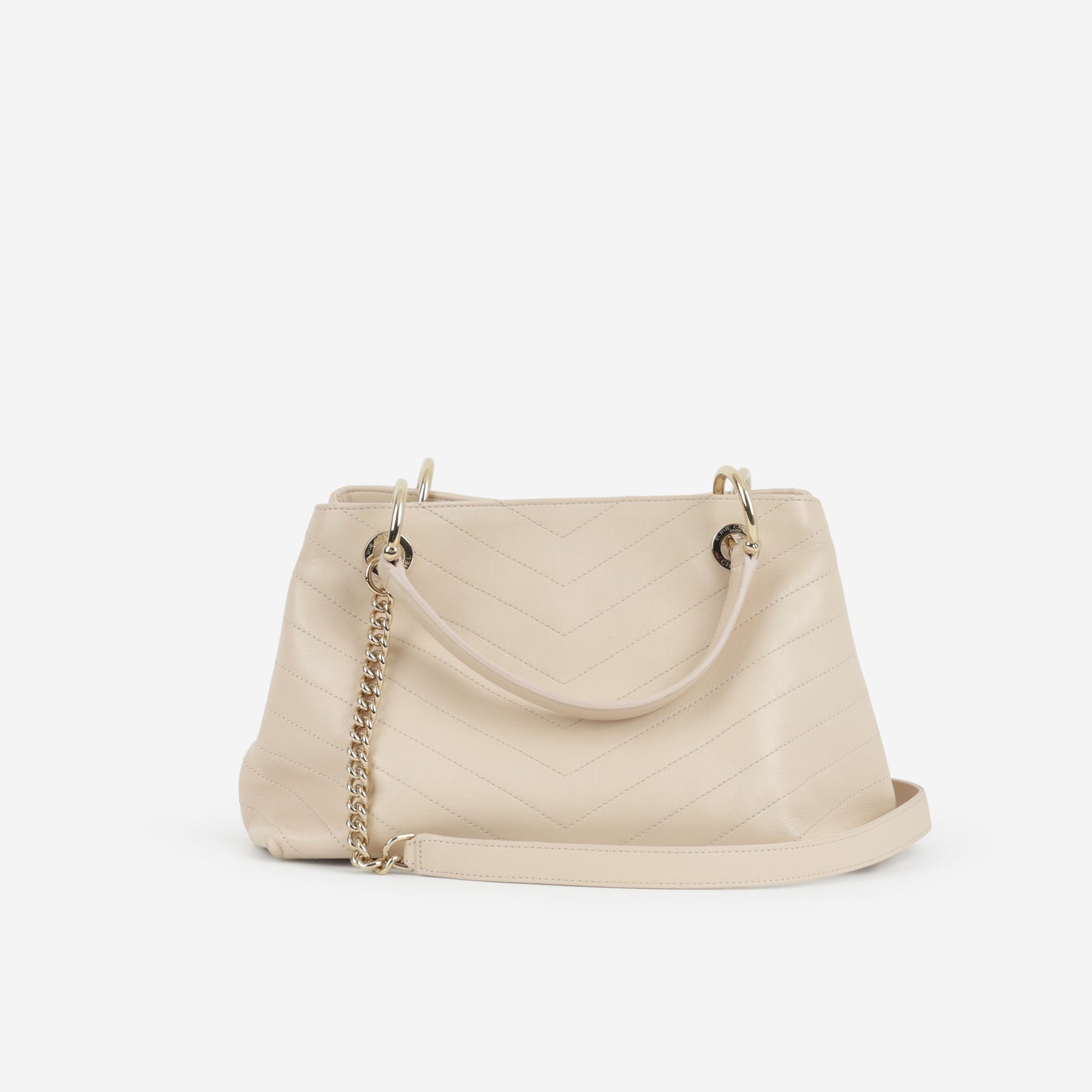 Chanel Small Chic Shopping Tote - Beige Chevron Calfskin | Champagne Gold Hardware