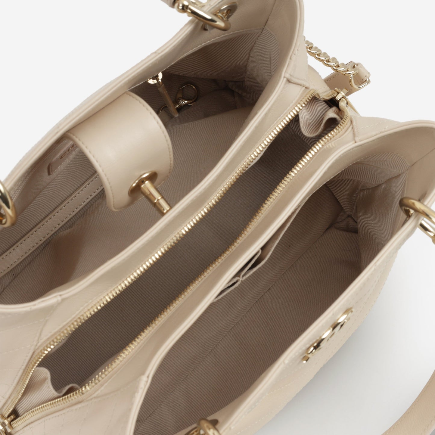 Chanel Small Chic Shopping Tote - Beige Chevron Calfskin | Champagne Gold Hardware