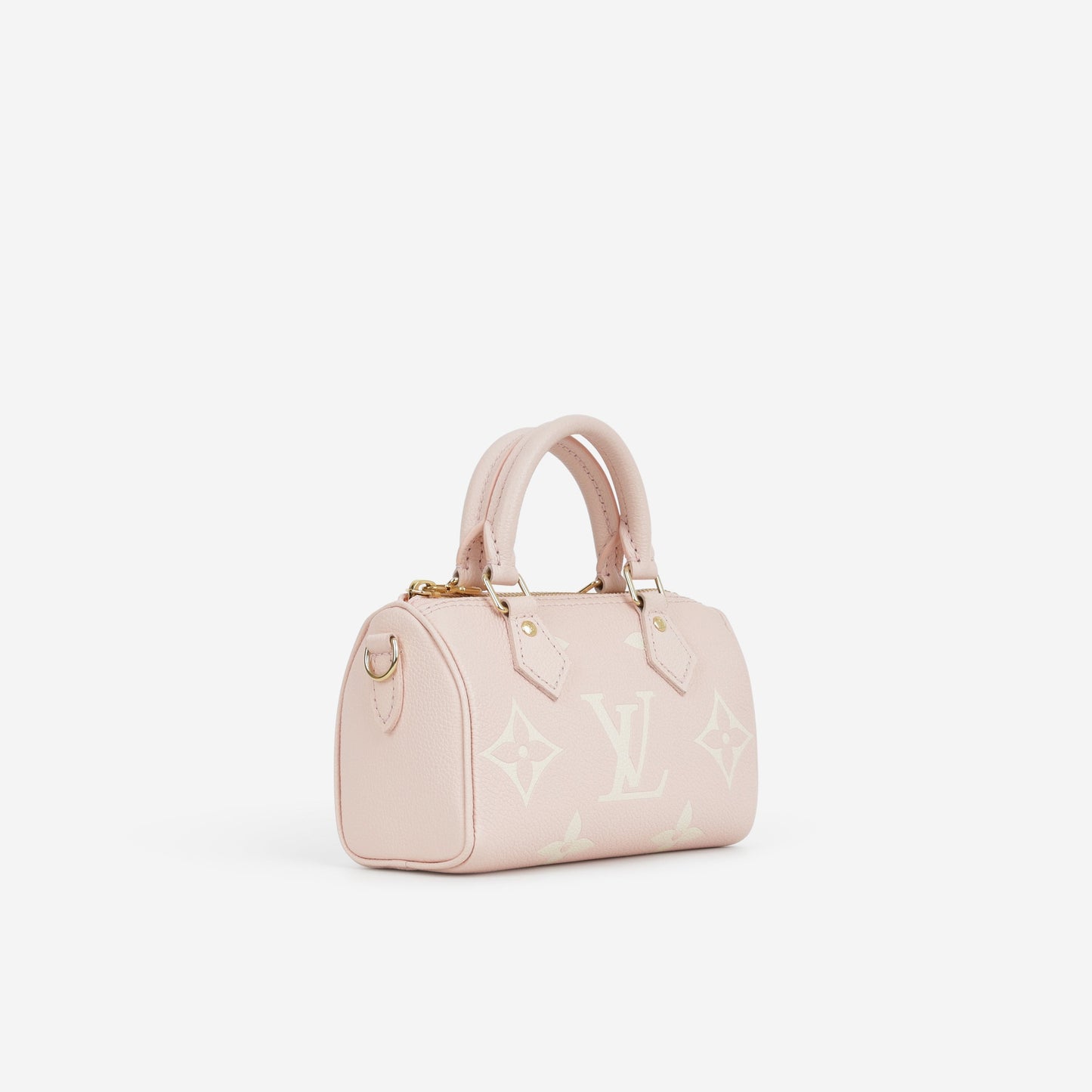 Louis Vuitton Nano Speedy Bandouliere - Rose / White Quartz Empreinte | Gold Hardware