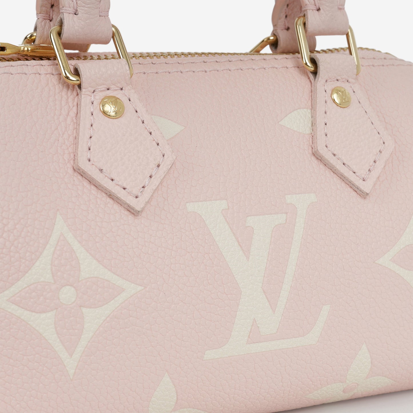 Louis Vuitton Nano Speedy Bandouliere - Rose / White Quartz Empreinte | Gold Hardware