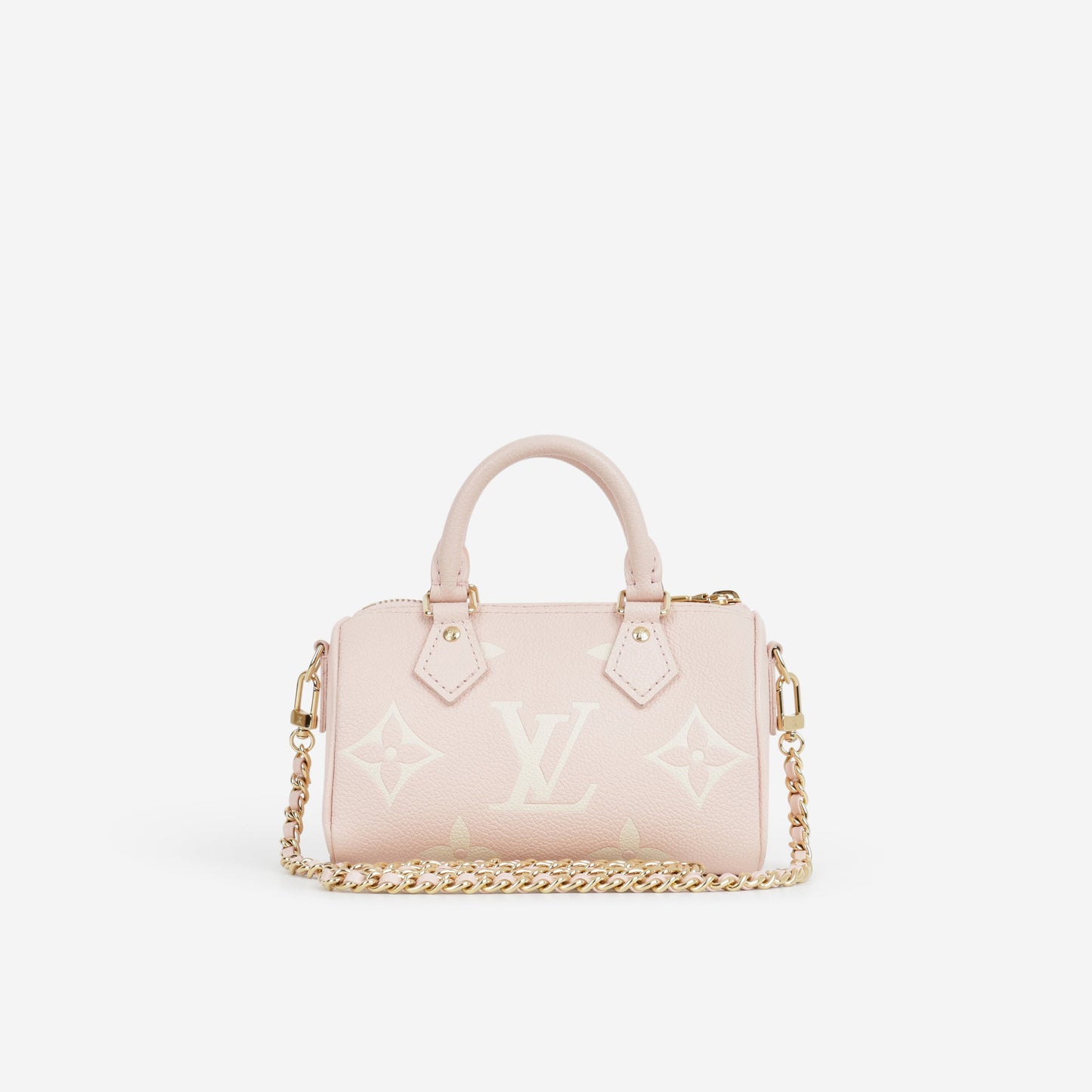Louis Vuitton Nano Speedy Bandouliere - Rose / White Quartz Empreinte | Gold Hardware