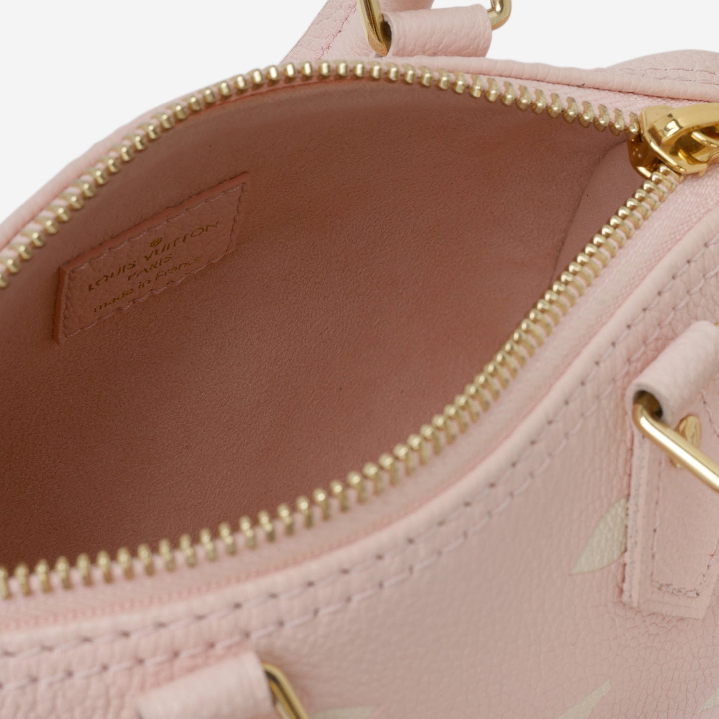 Louis Vuitton Nano Speedy Bandouliere - Rose / White Quartz Empreinte | Gold Hardware