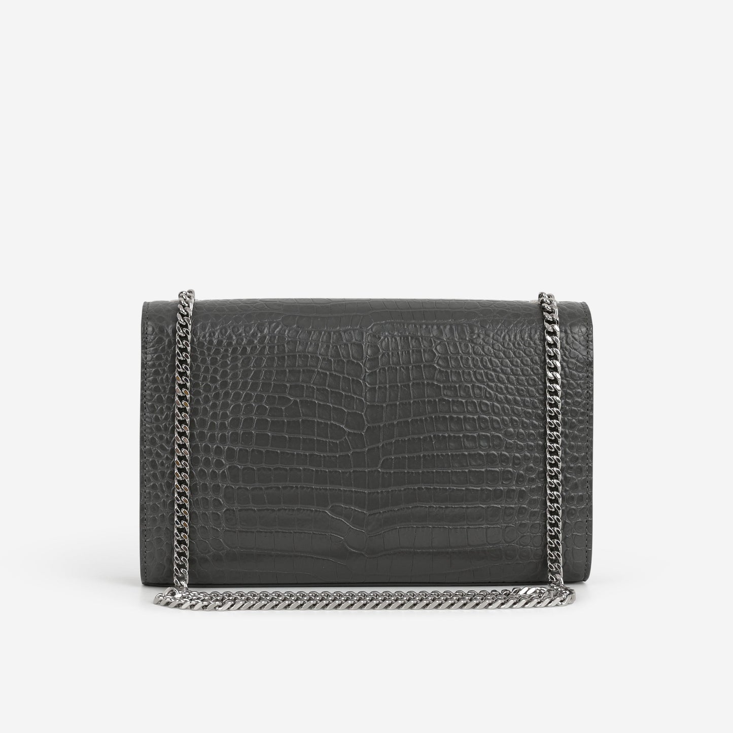 Saint Laurent Medium Kate Tassel Bag - Grey Croc Embossed | Silver Hardware