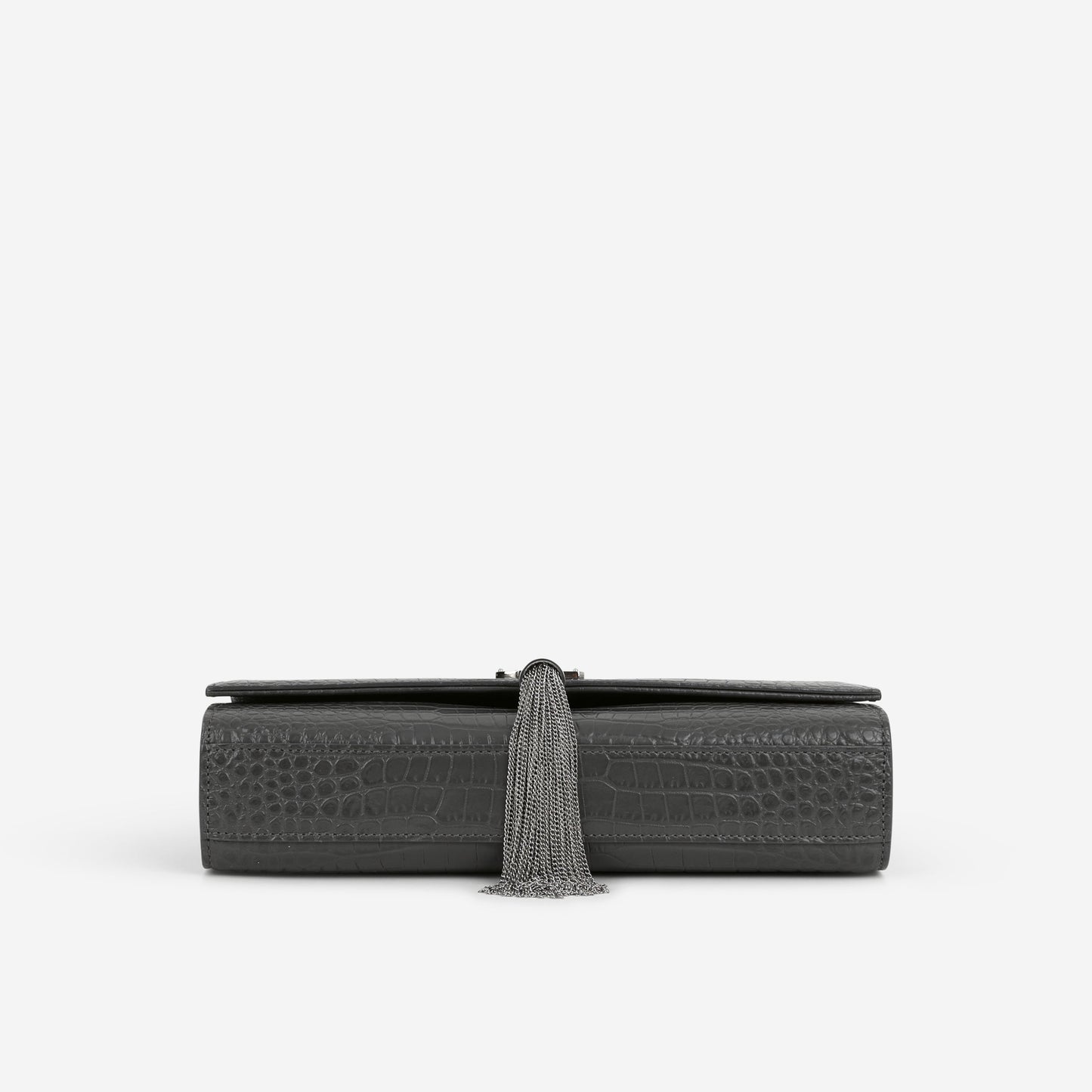 Saint Laurent Medium Kate Tassel Bag - Grey Croc Embossed | Silver Hardware
