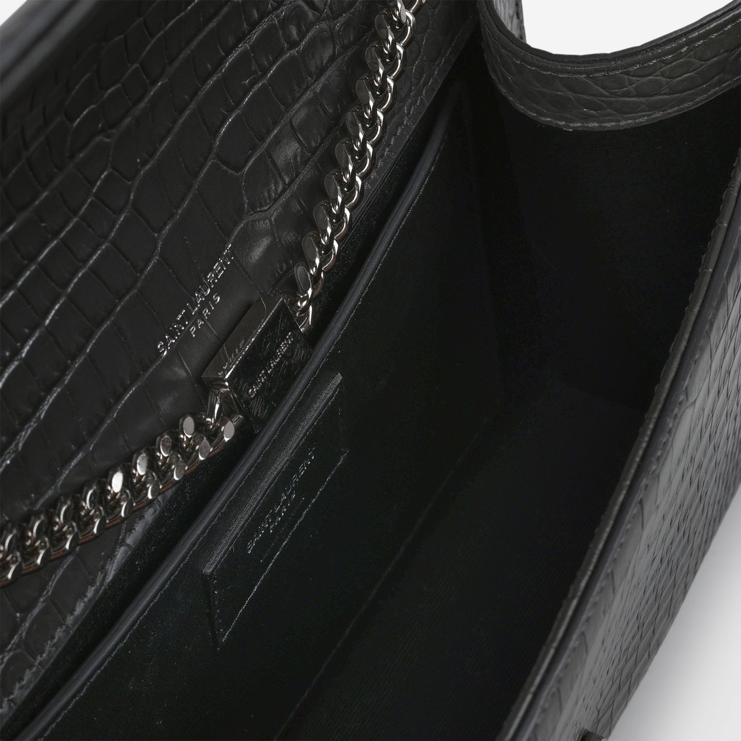 Saint Laurent Medium Kate Tassel Bag - Grey Croc Embossed | Silver Hardware