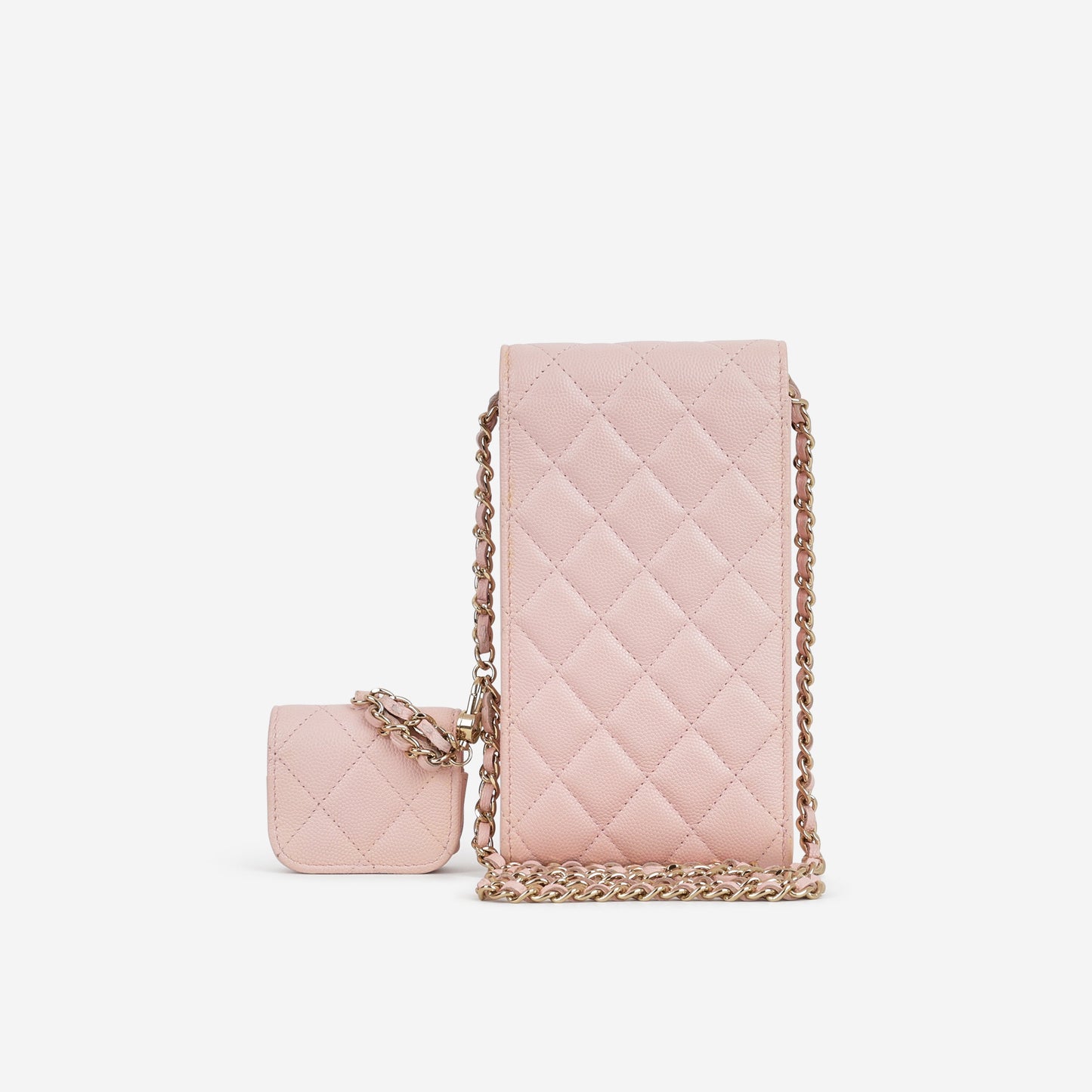 Chanel Phone Holder & Airpod Case - Pale Pink Caviar | Champagne Gold Hardware