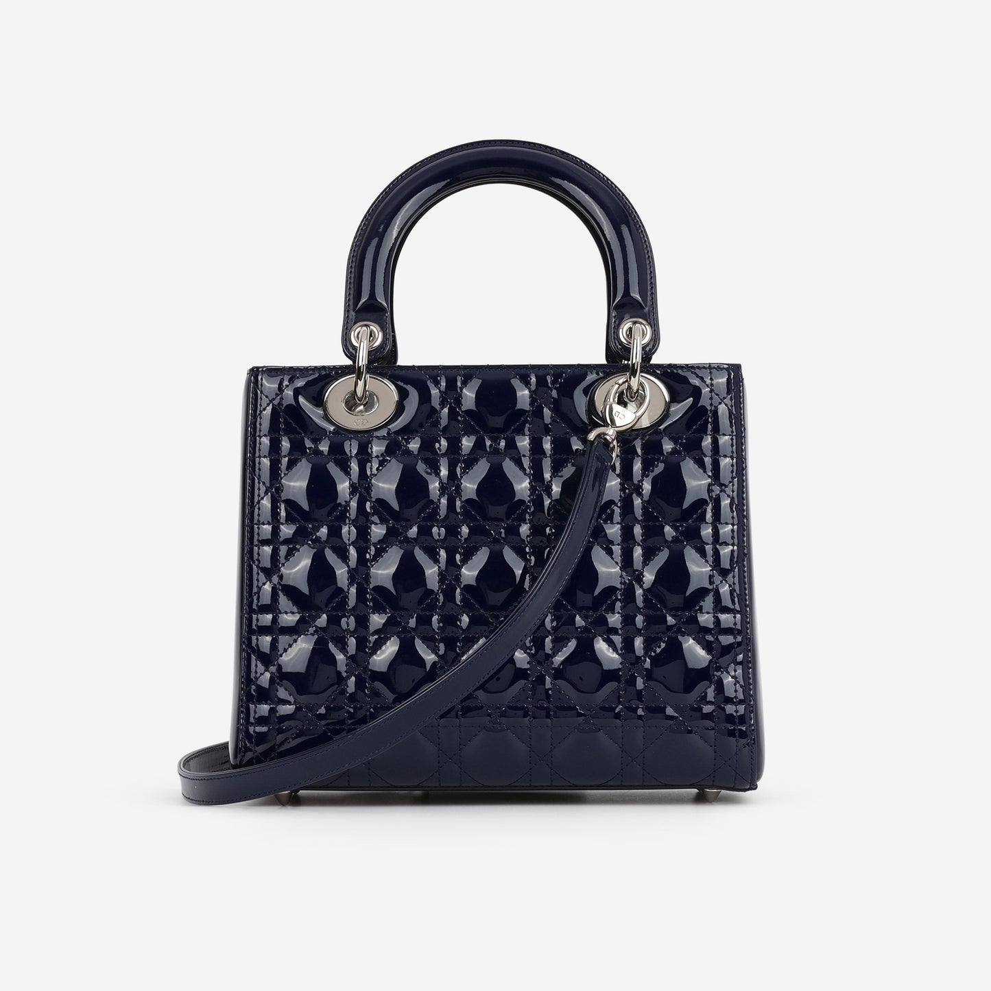 Dior Medium Lady Dior - Navy Patent Calfskin | Silver Hardware