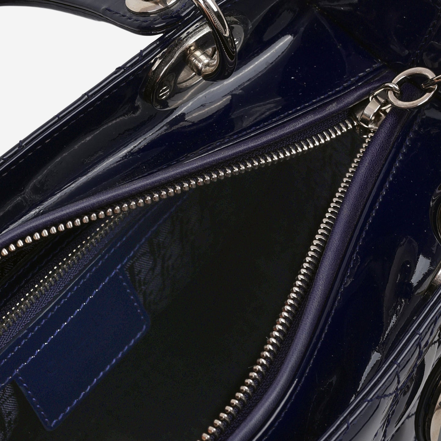 Dior Medium Lady Dior - Navy Patent Calfskin | Silver Hardware