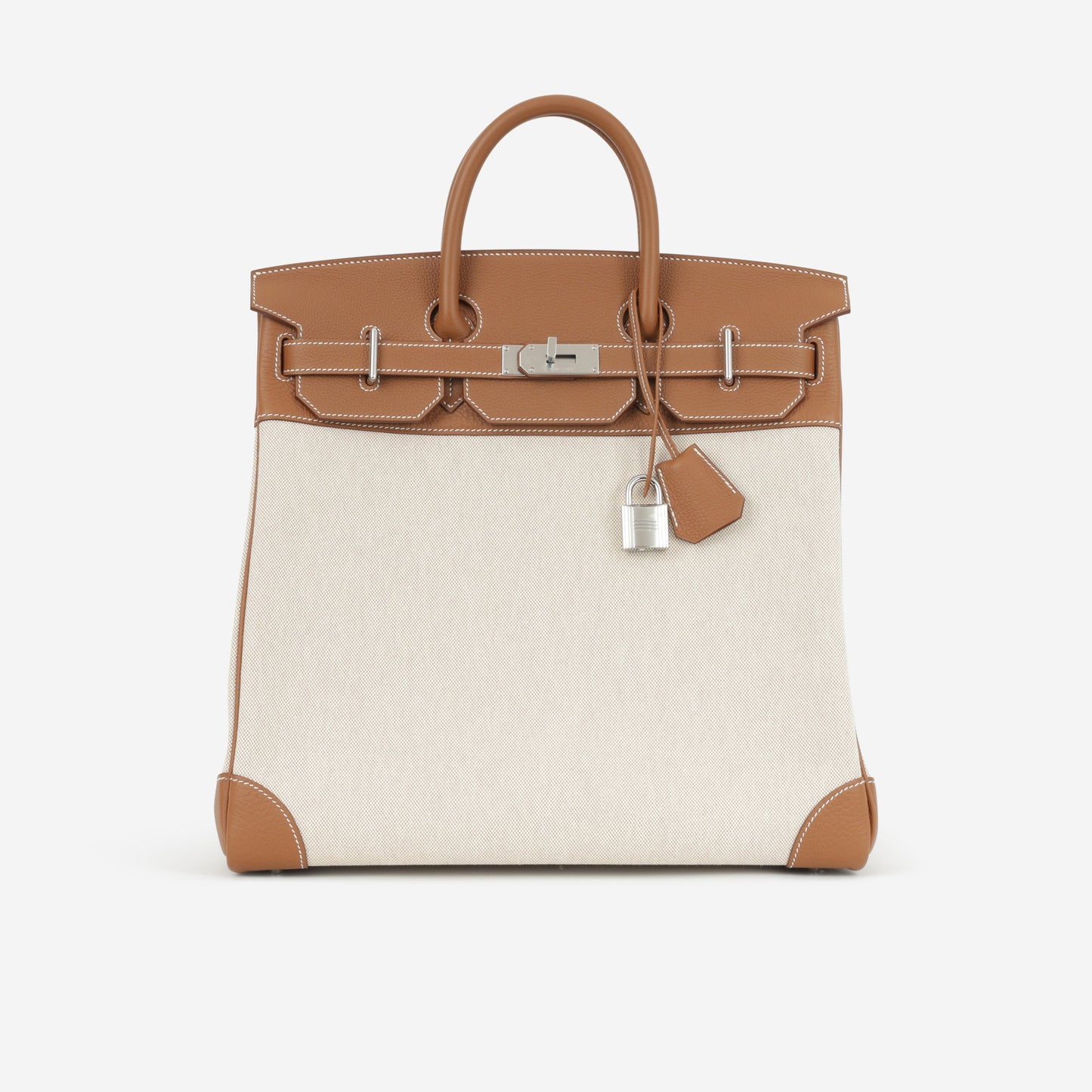 Hermès HAC 40 - Gold Evercolor / Ecru-Beige Toile | Palladium Hardware