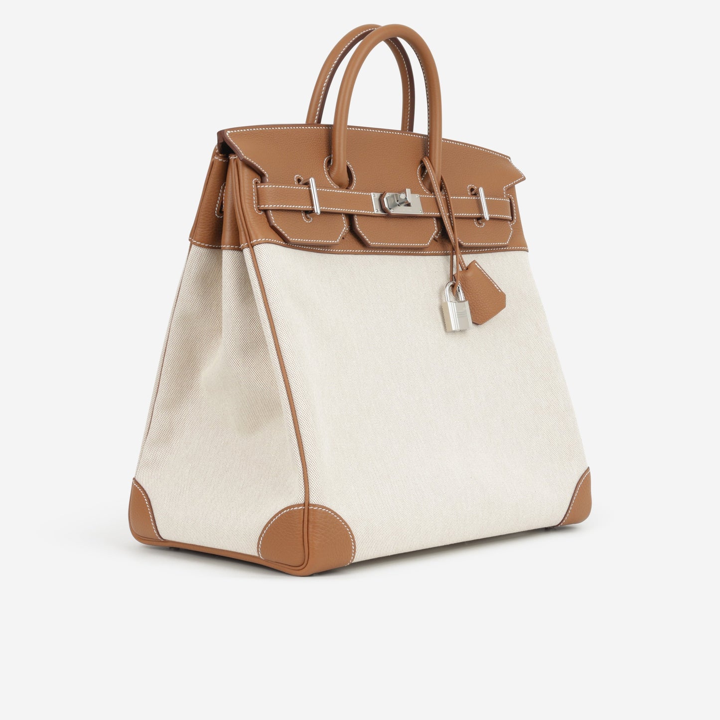 Hermès HAC 40 - Gold Evercolor / Ecru-Beige Toile | Palladium Hardware