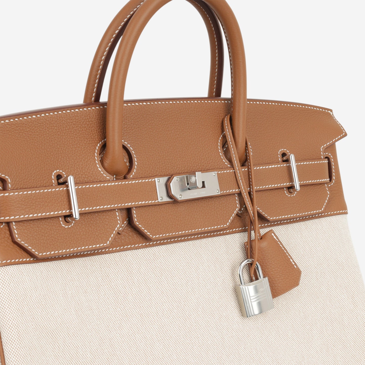 Hermès HAC 40 - Gold Evercolor / Ecru-Beige Toile | Palladium Hardware