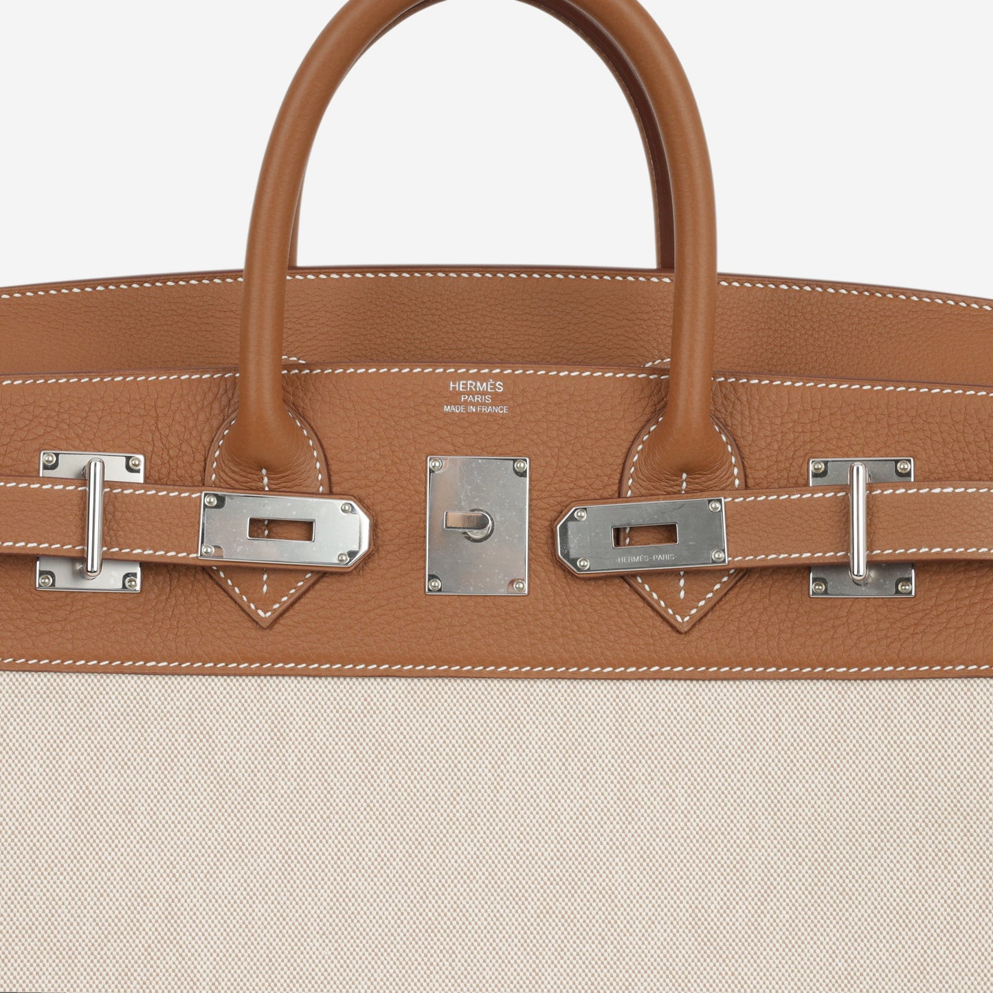 Hermès HAC 40 - Gold Evercolor / Ecru-Beige Toile | Palladium Hardware