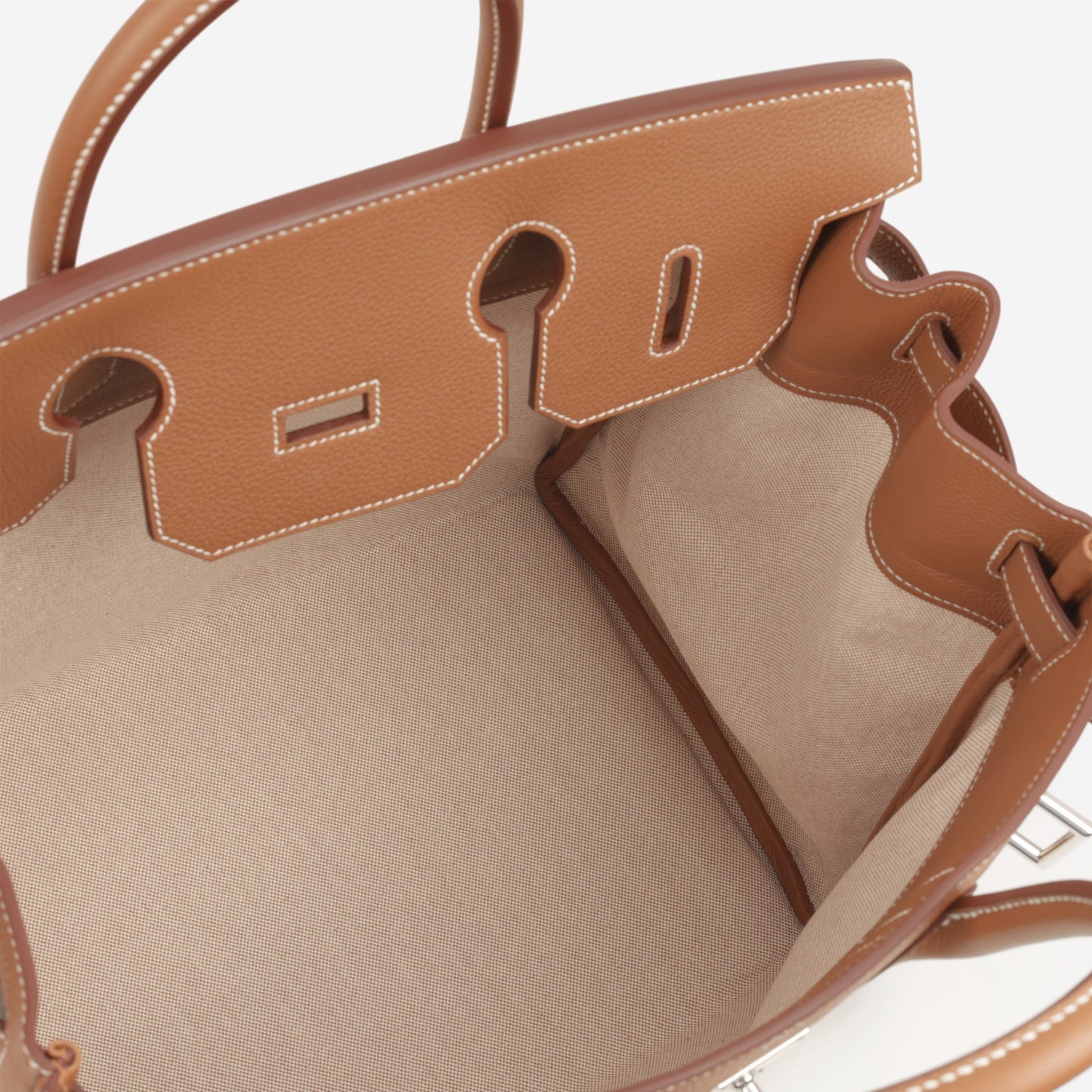 Hermès HAC 40 - Gold Evercolor / Ecru-Beige Toile | Palladium Hardware