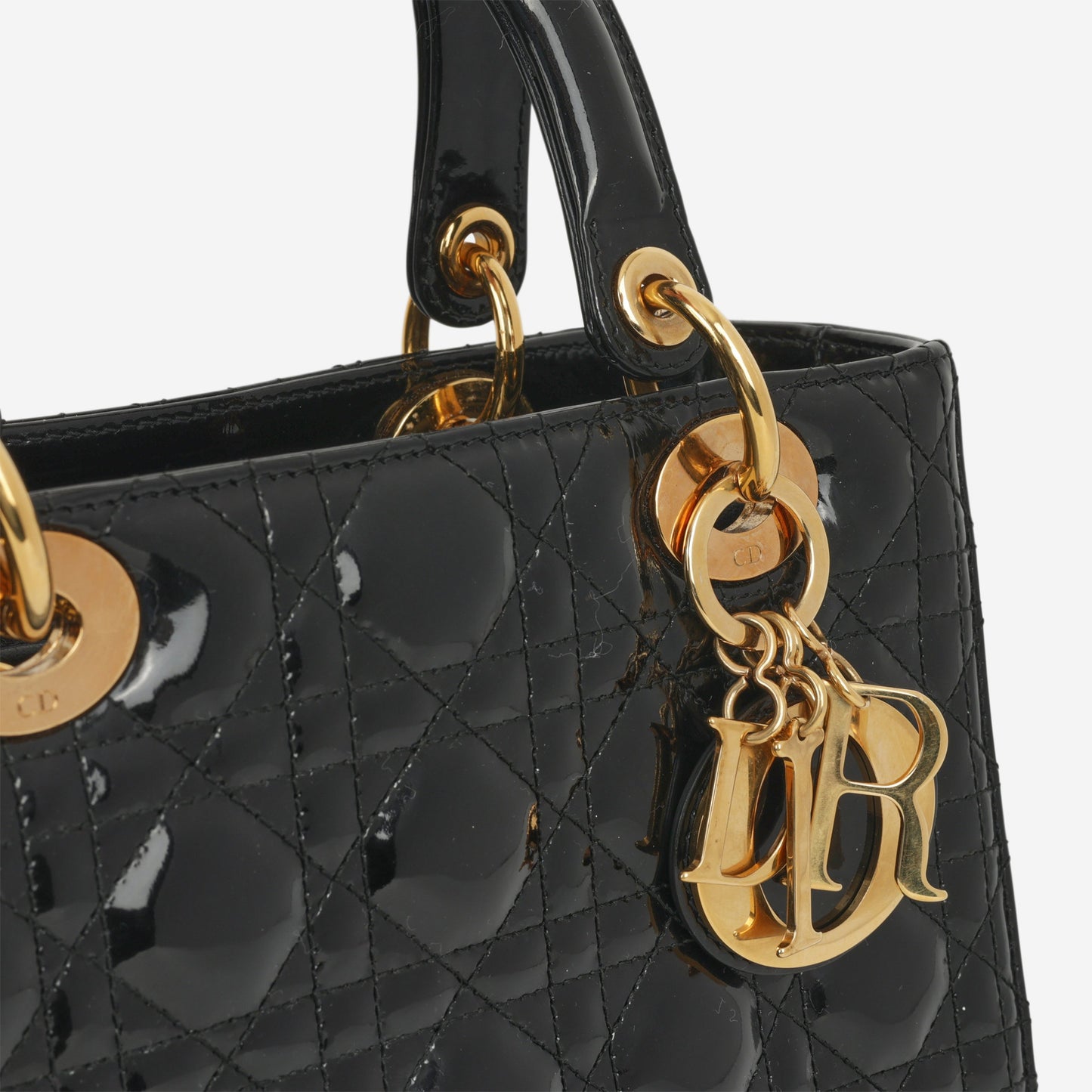 Dior Medium Lady Dior - Black Patent | Gold Hardware