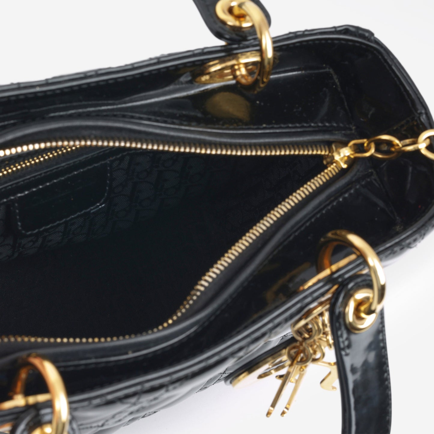 Dior Medium Lady Dior - Black Patent | Gold Hardware