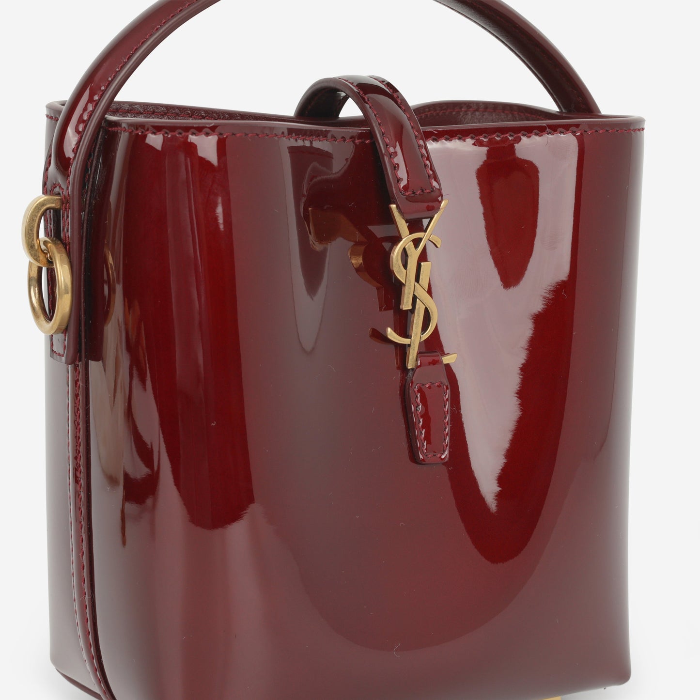 Saint Laurent Le 37 Mini Bucket - Gloss Burgundy Patent | Bronze Hardware