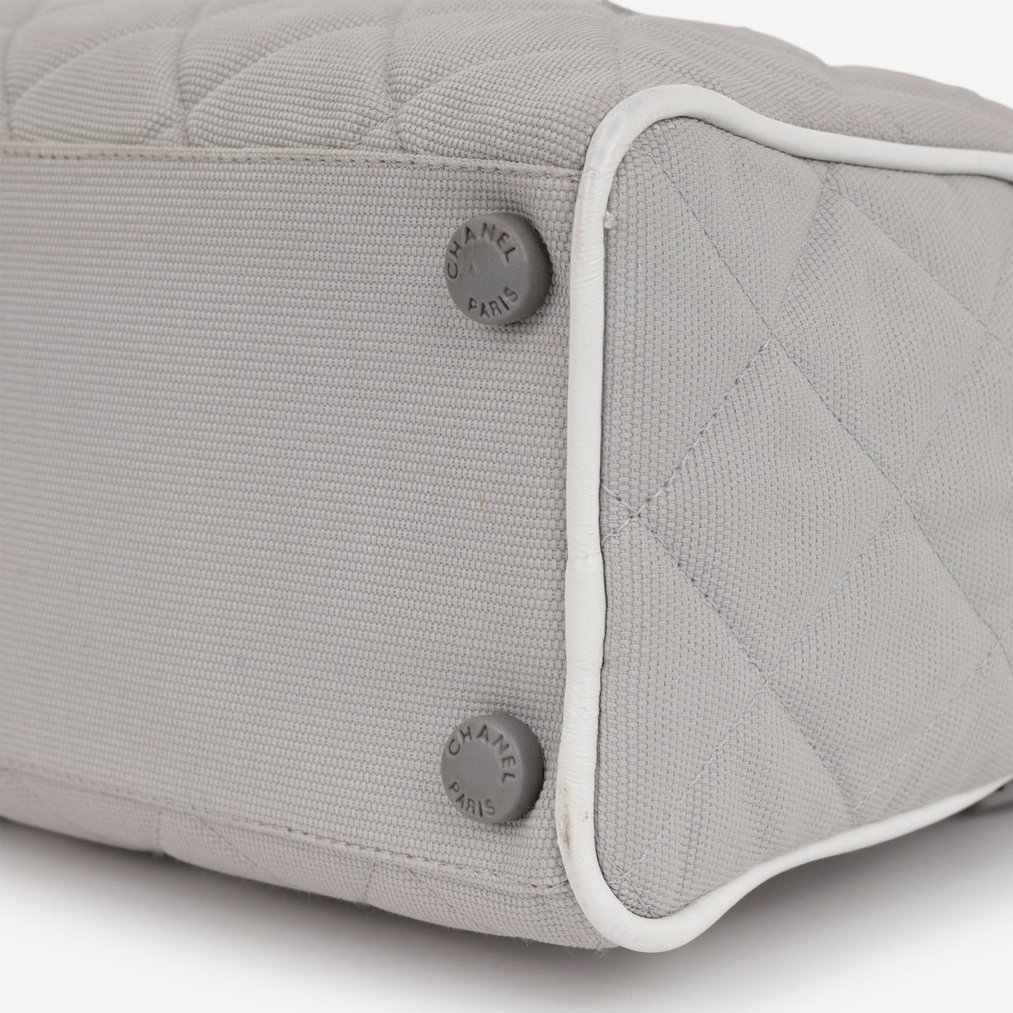 Chanel Vintage Mini Boston Bowling Bag - Grey Canvas | Silver Hardware