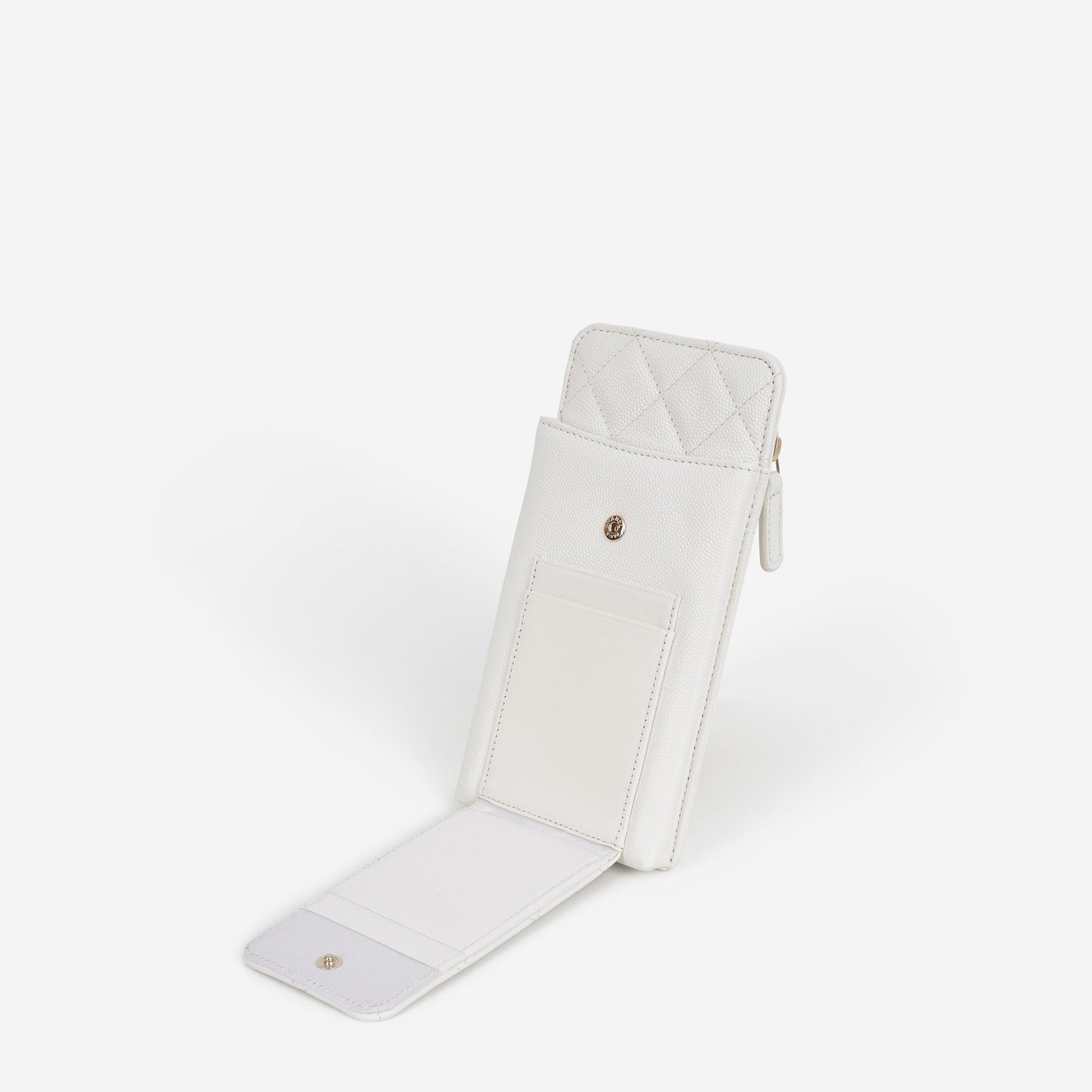 Chanel CC Phone Holder - White Caviar | Champagne Gold Hardware
