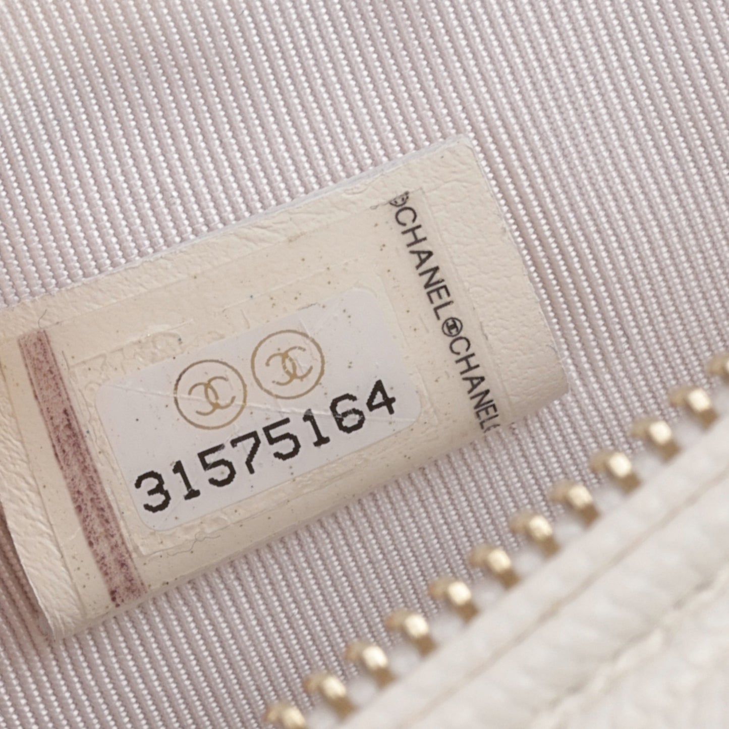 Chanel CC Phone Holder - White Caviar | Champagne Gold Hardware