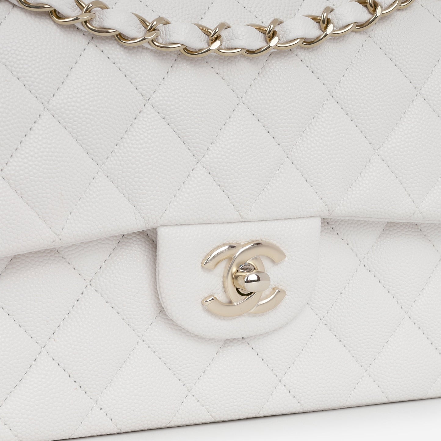Chanel Small Classic Flap - White Caviar | Champagne Gold Hardware