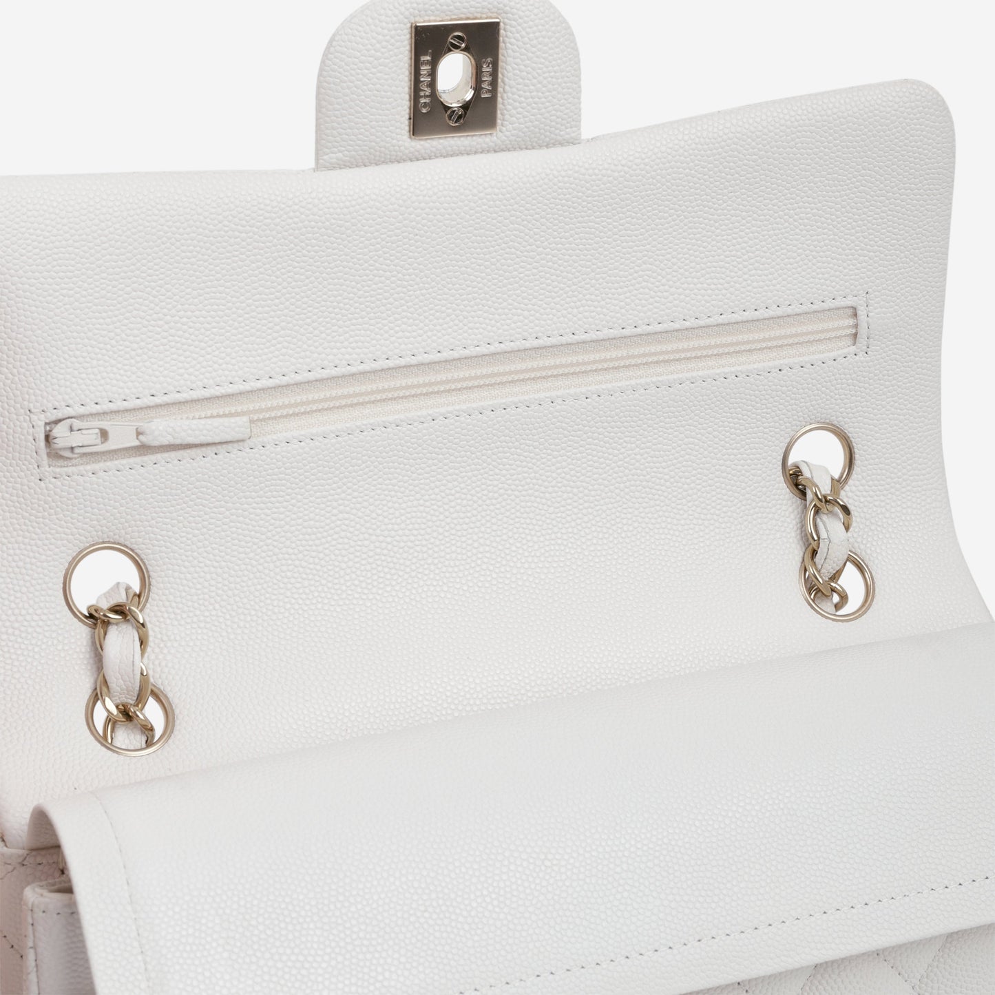 Chanel Small Classic Flap - White Caviar | Champagne Gold Hardware