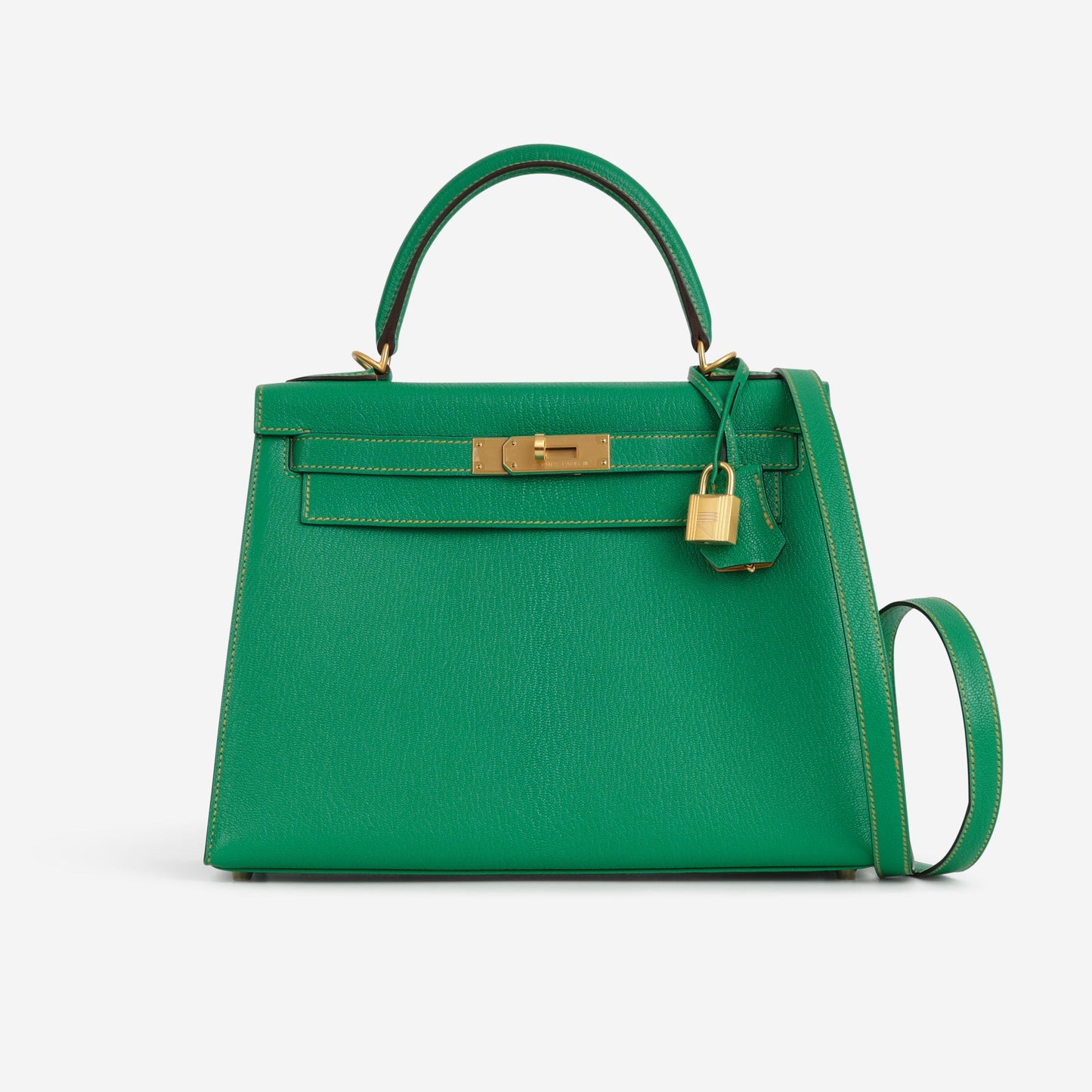 Hermès HSS Kelly 28 - Menthe Chevre / Jaune De Naples Interior | Brushed Gold Hardware