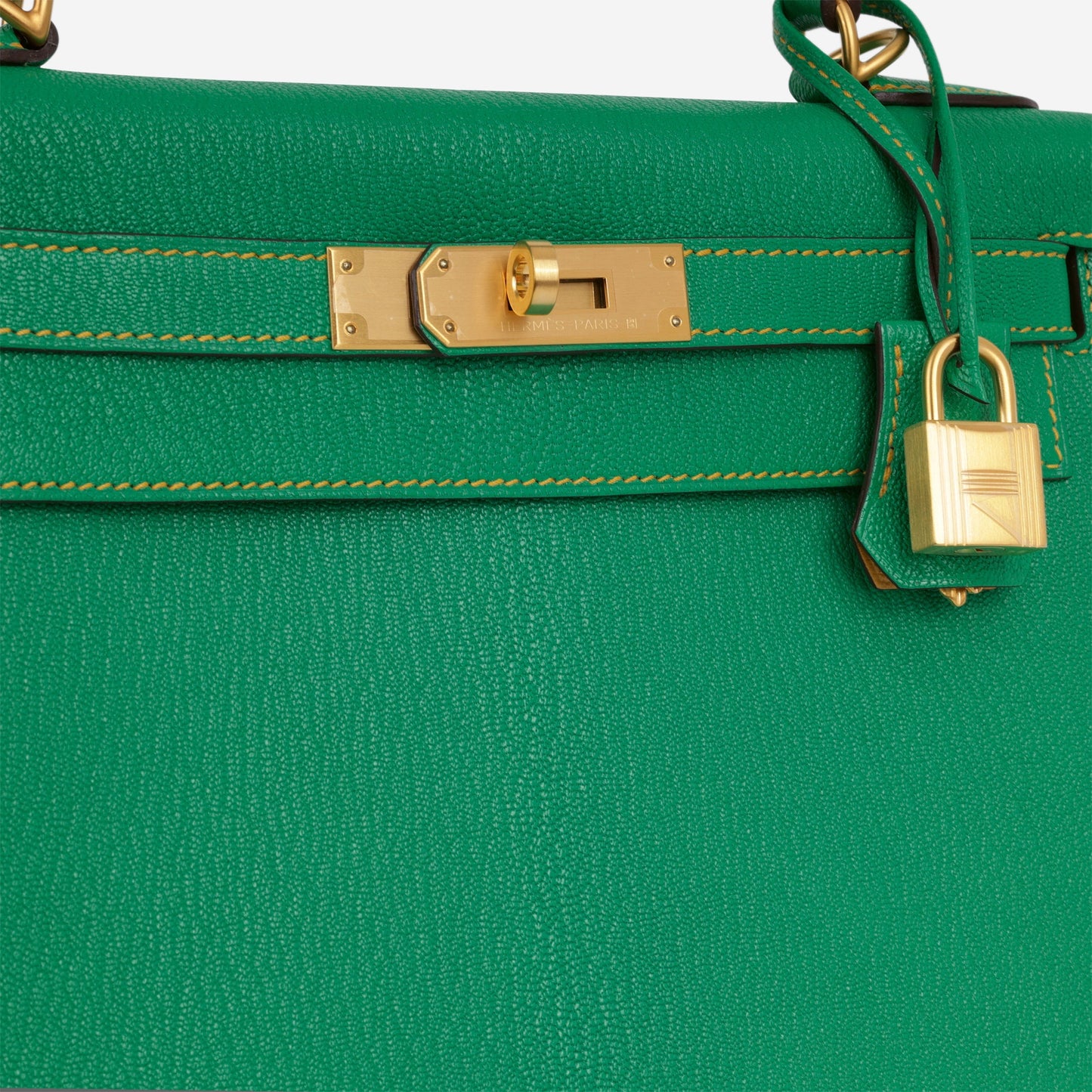 Hermès HSS Kelly 28 - Menthe Chevre / Jaune De Naples Interior | Brushed Gold Hardware