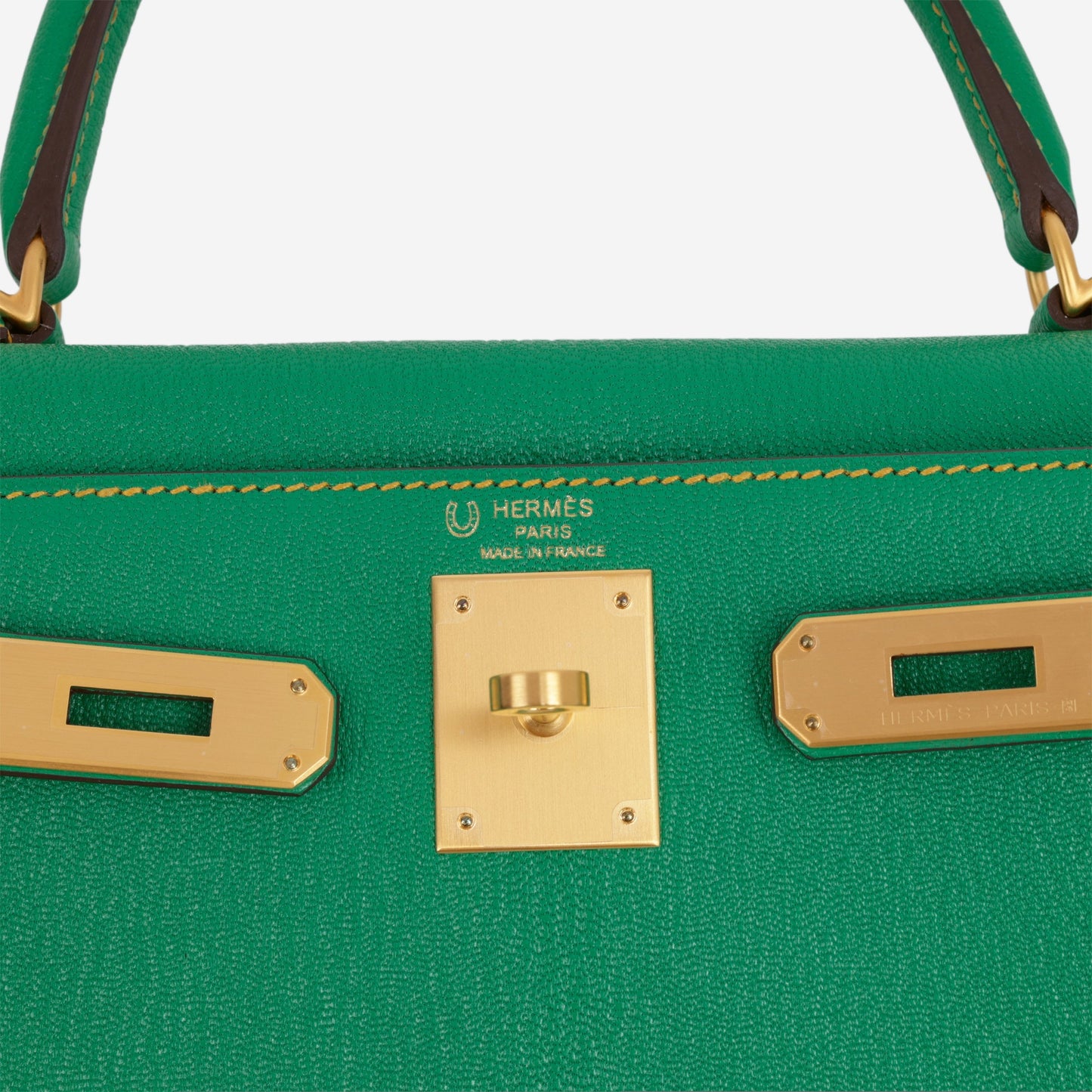 Hermès HSS Kelly 28 - Menthe Chevre / Jaune De Naples Interior | Brushed Gold Hardware