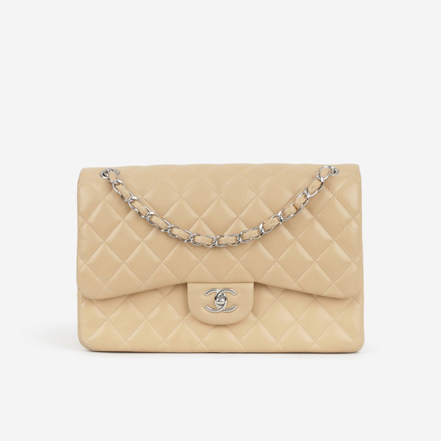 Chanel Classic Jumbo Double Flap - Beige Lambskin | Silver Hardware