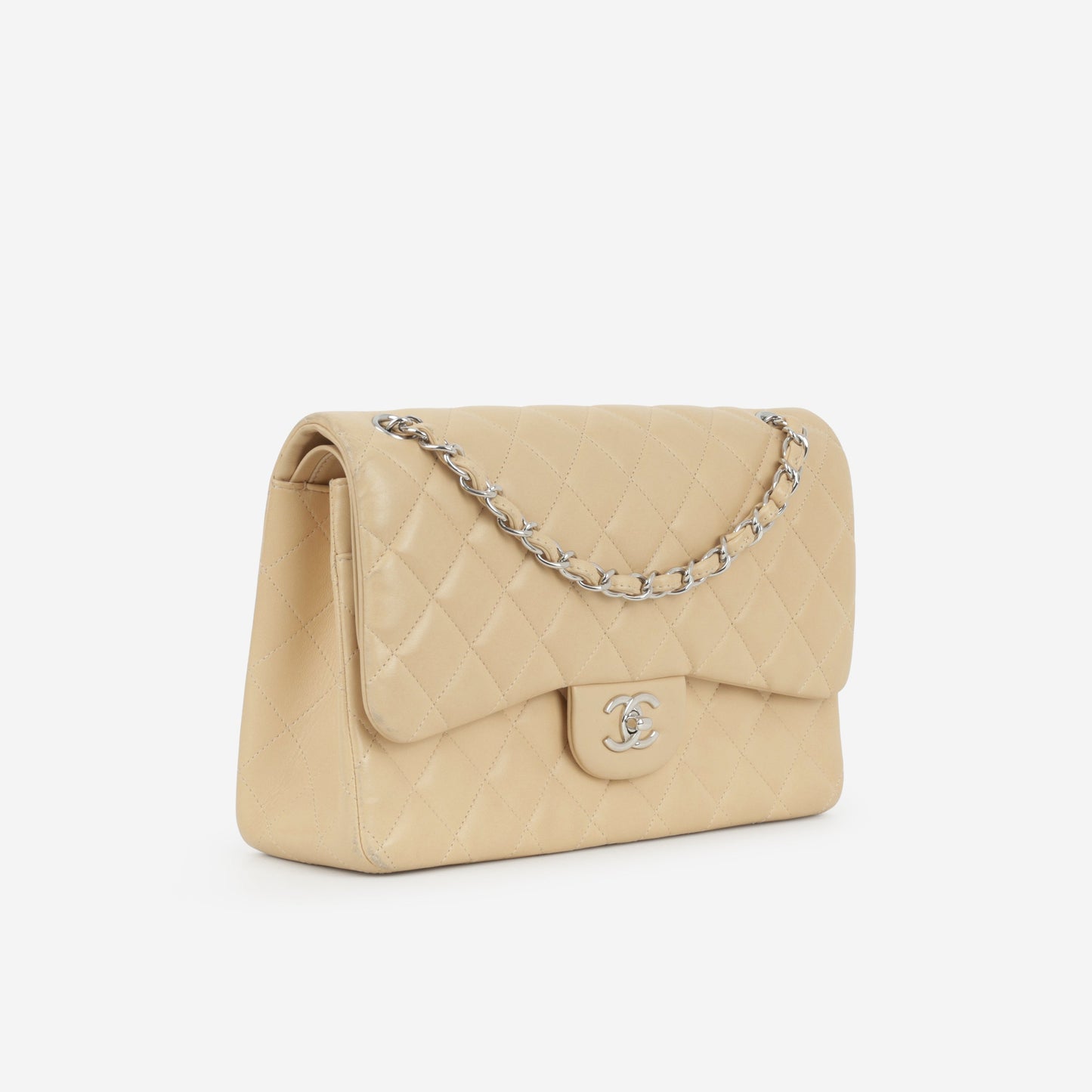 Chanel Classic Jumbo Double Flap - Beige Lambskin | Silver Hardware