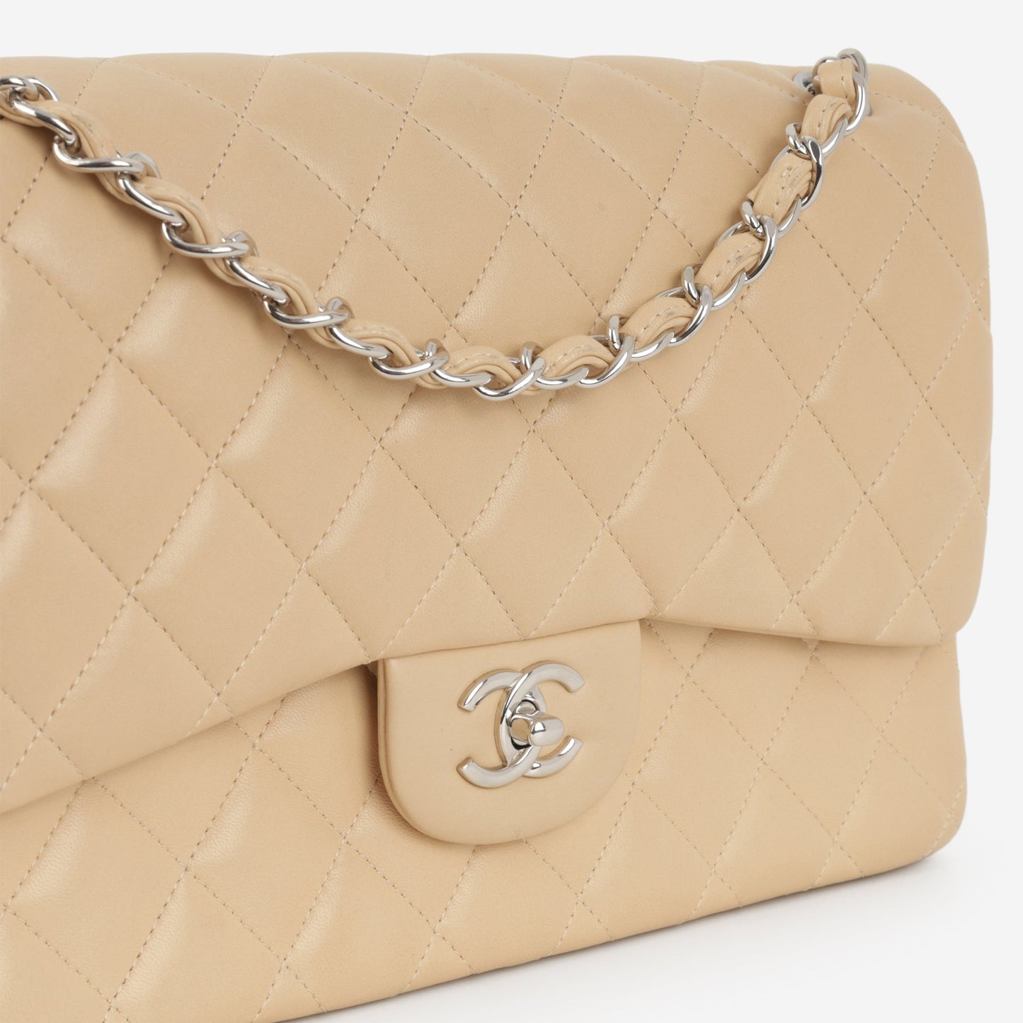 Chanel Classic Jumbo Double Flap - Beige Lambskin | Silver Hardware