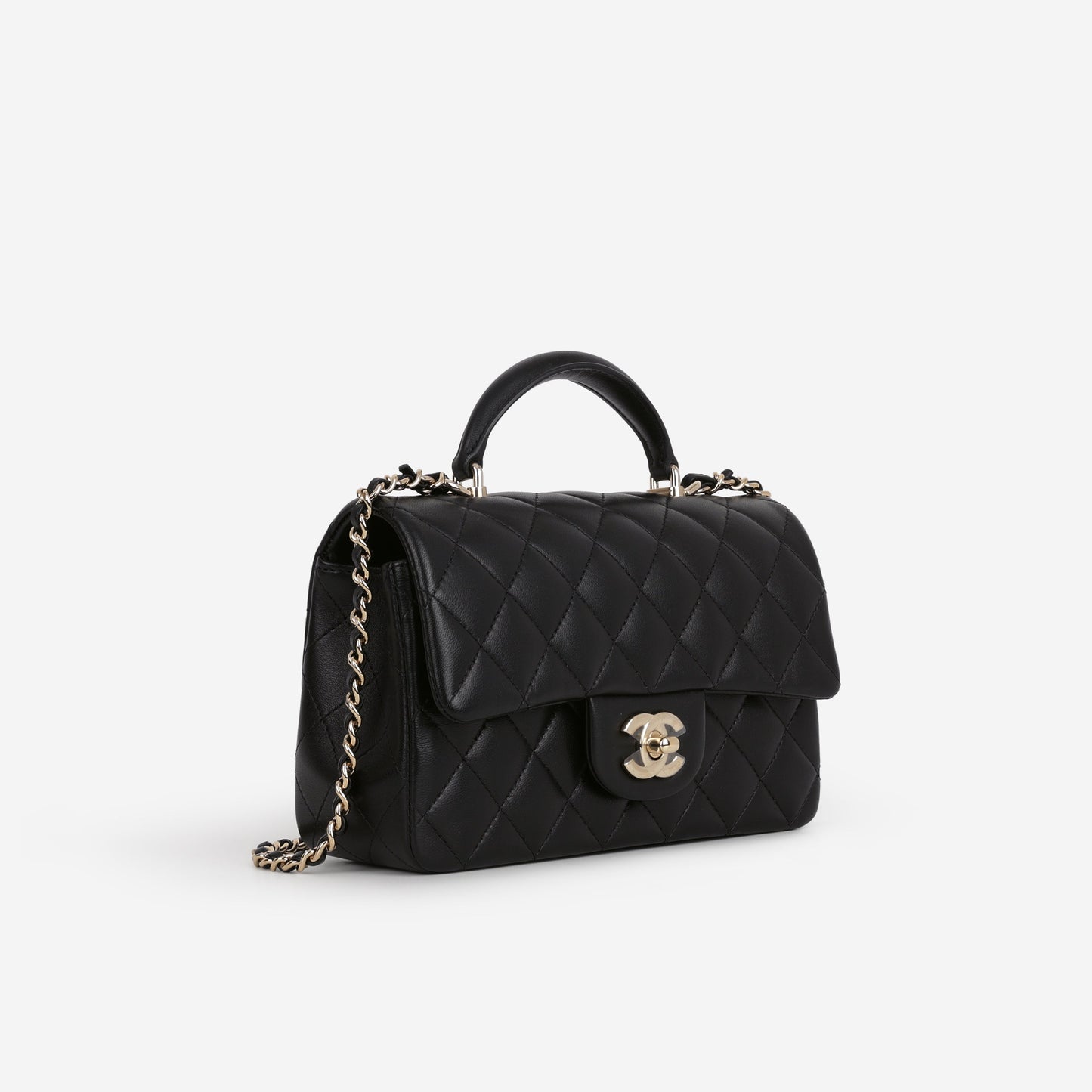 Chanel Mini Rectangular Top Handle - Black Lambskin | Champagne Gold Hardware