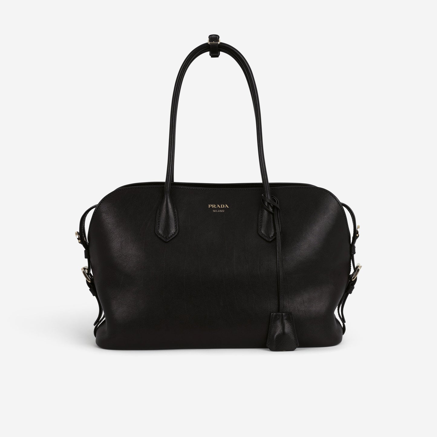 Prada Large Leather Tote Bag - Black Buffalo | Gold Hardware