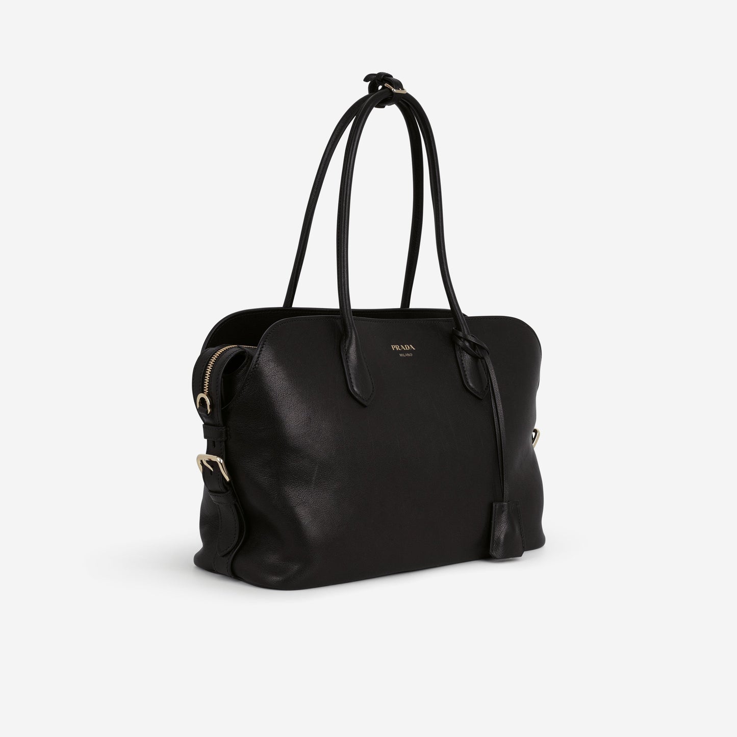 Prada Large Leather Tote Bag - Black Buffalo | Gold Hardware