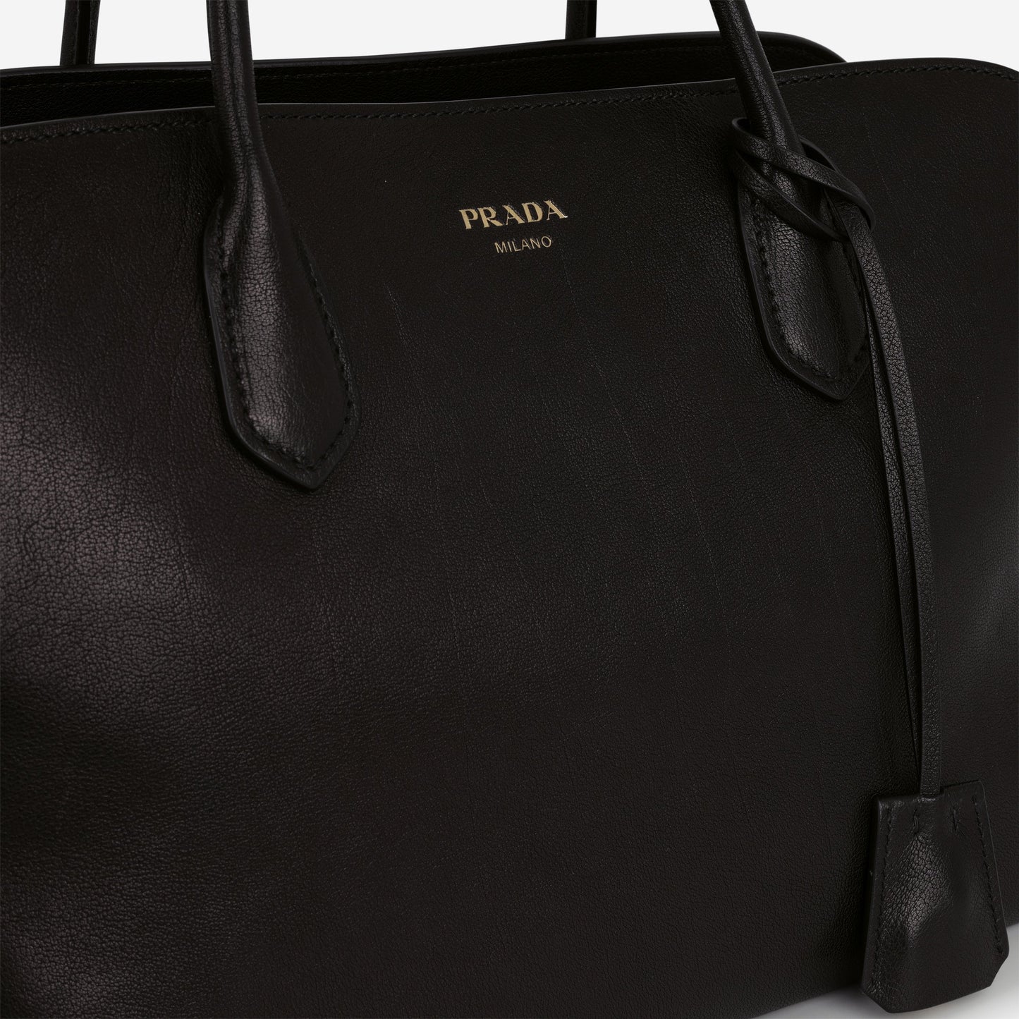 Prada Large Leather Tote Bag - Black Buffalo | Gold Hardware