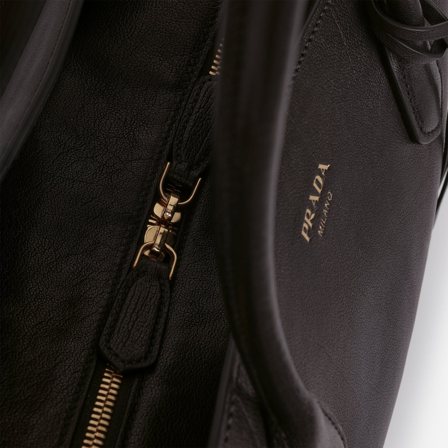Prada Large Leather Tote Bag - Black Buffalo | Gold Hardware