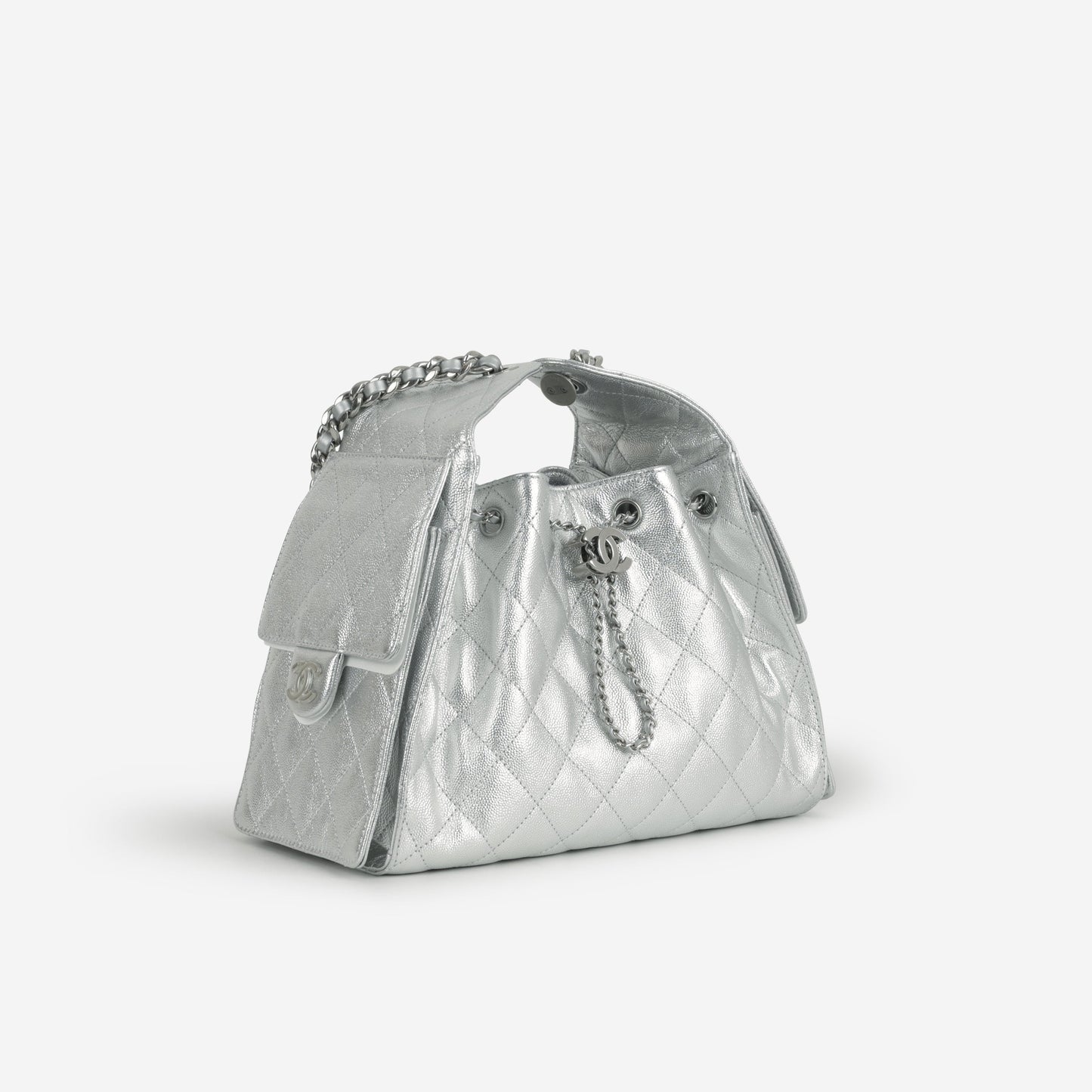 Chanel Small 25 Hobo - Metallic Silver Caviar | Silver Hardware