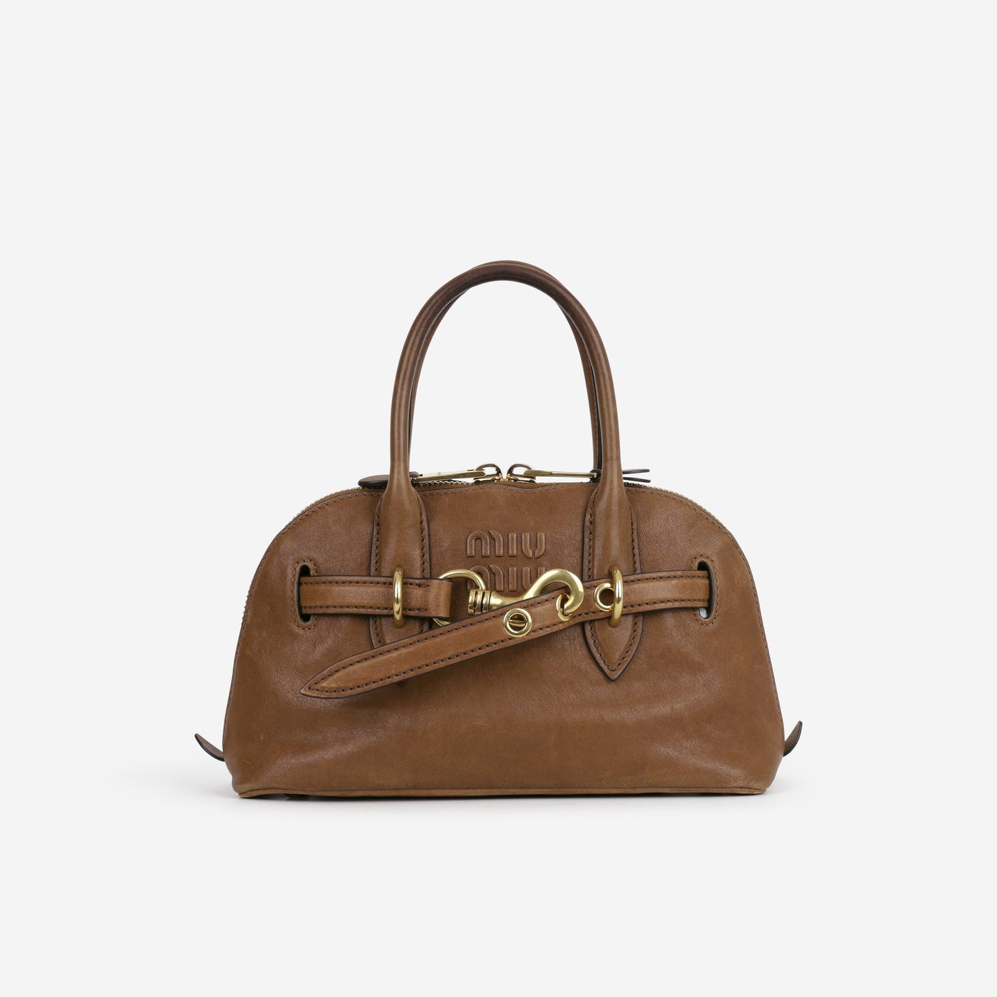 Miu Miu Small Aventure Top Handle - Oak Nappa Leather | Antique Gold Hardware