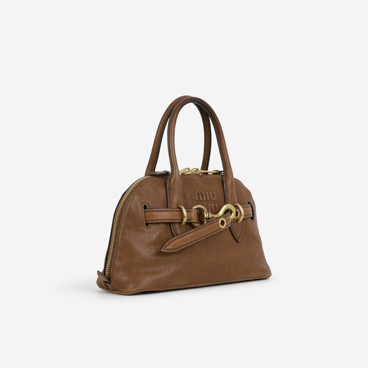 Miu Miu Small Aventure Top Handle - Oak Nappa Leather | Antique Gold Hardware