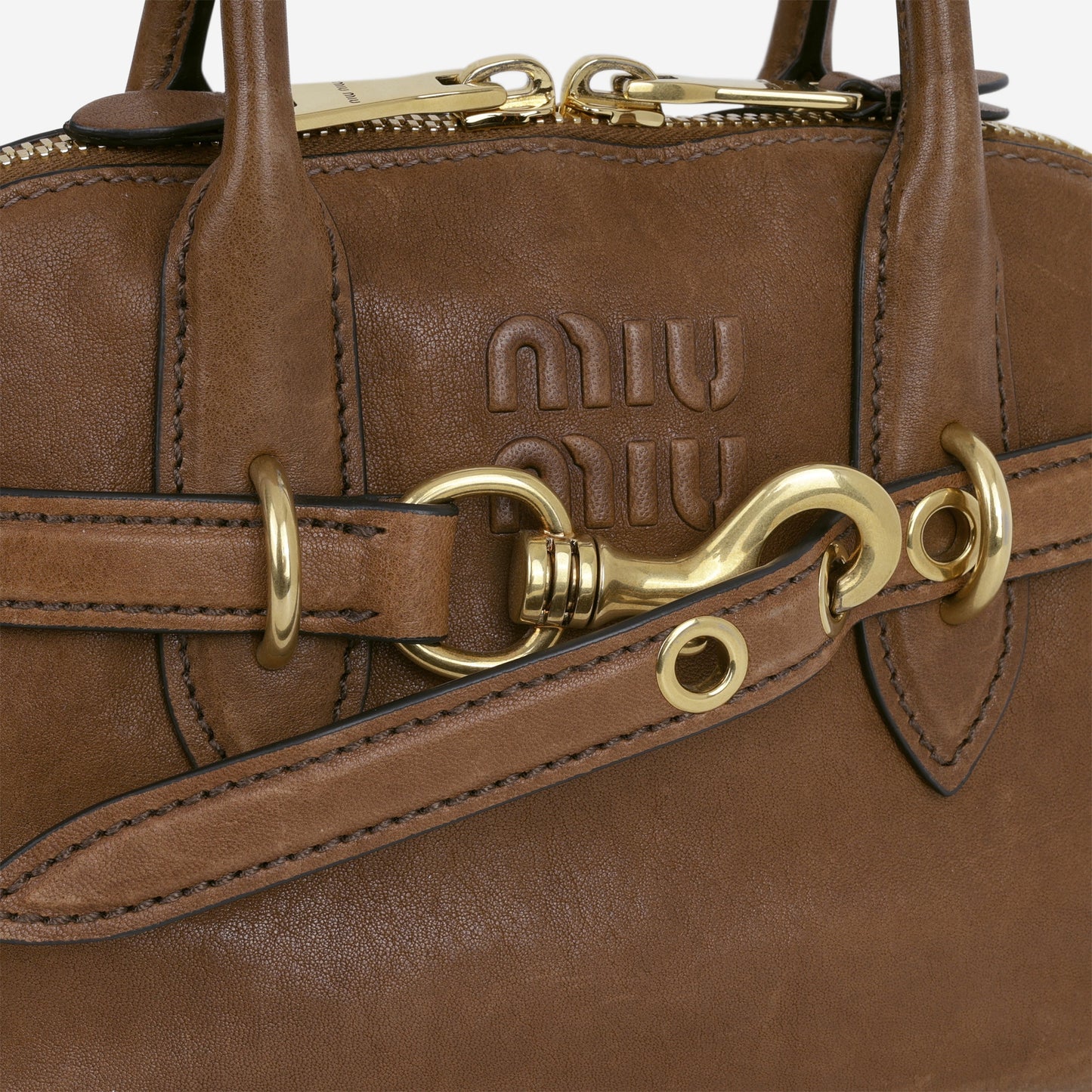 Miu Miu Small Aventure Top Handle - Oak Nappa Leather | Antique Gold Hardware
