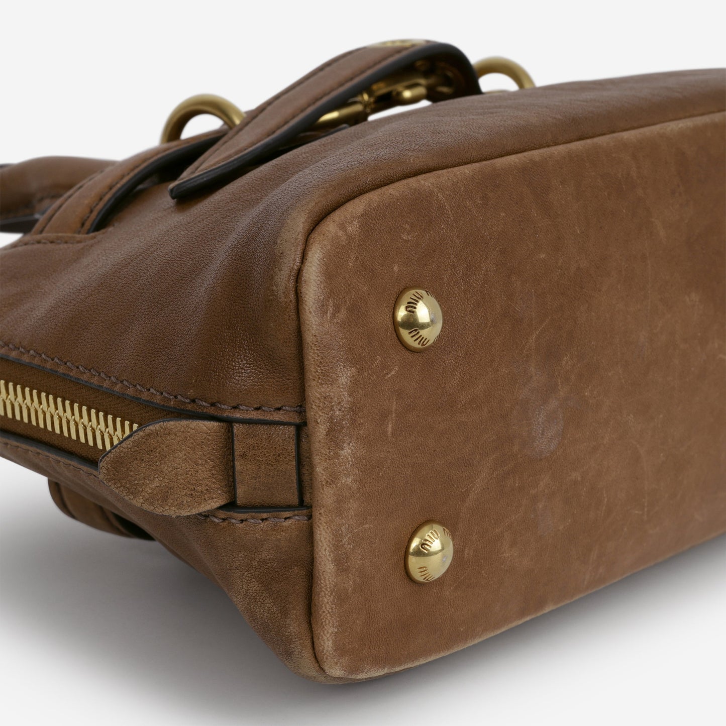 Miu Miu Small Aventure Top Handle - Oak Nappa Leather | Antique Gold Hardware