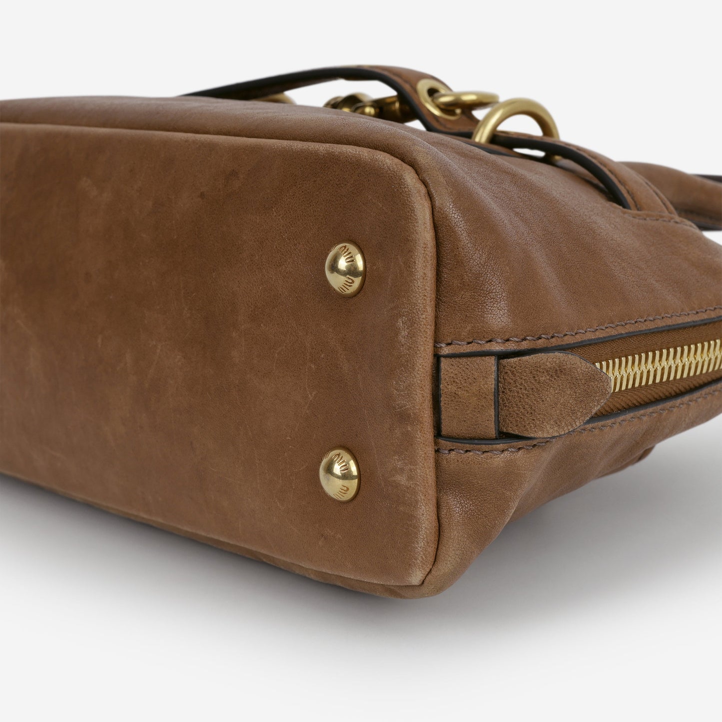 Miu Miu Small Aventure Top Handle - Oak Nappa Leather | Antique Gold Hardware